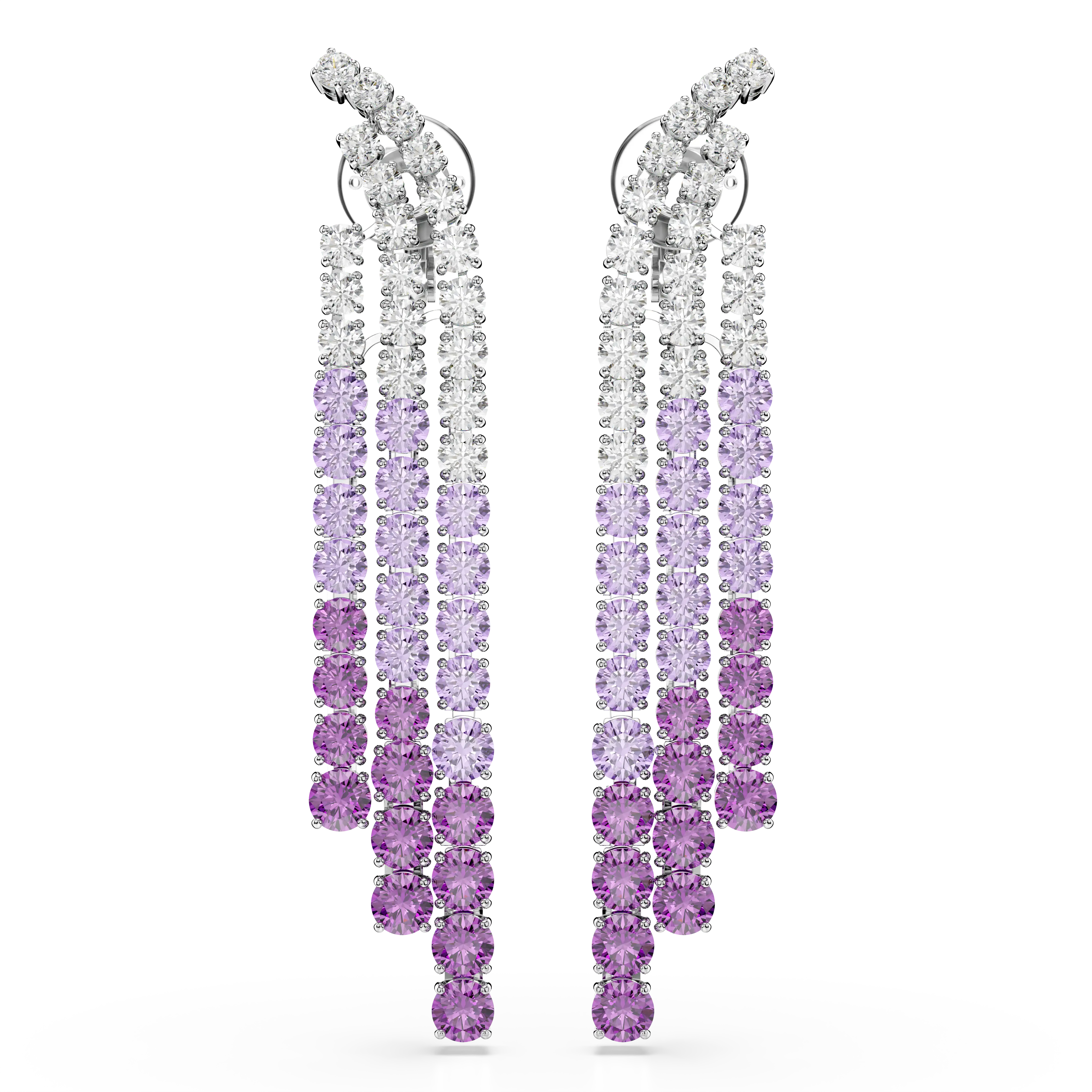 Matrix Clip earrings Color gradient/Round cuts/Purple/Rhodium plated