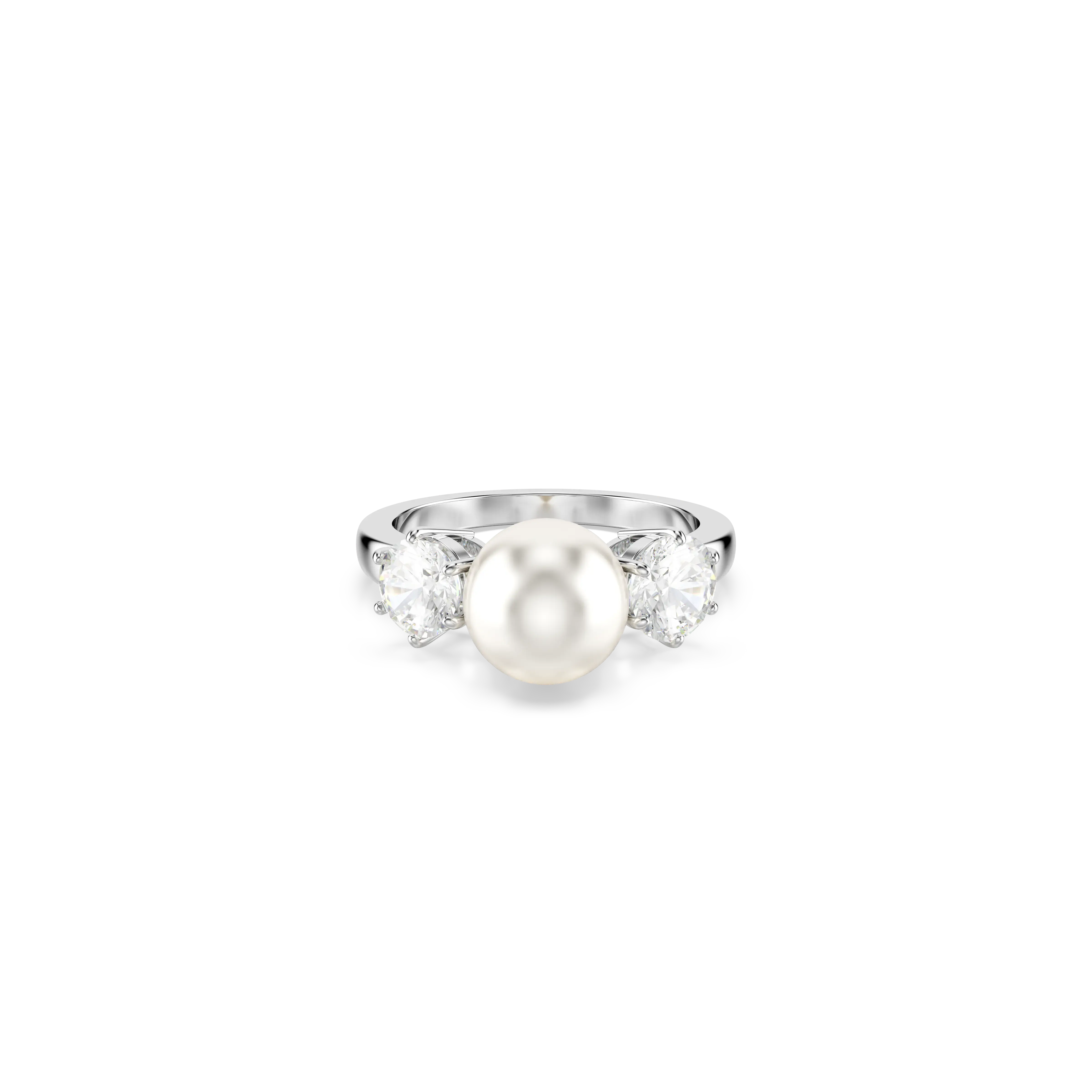 Matrix cocktail ring Crystal pearl/Round cut/White/Rhodium plated