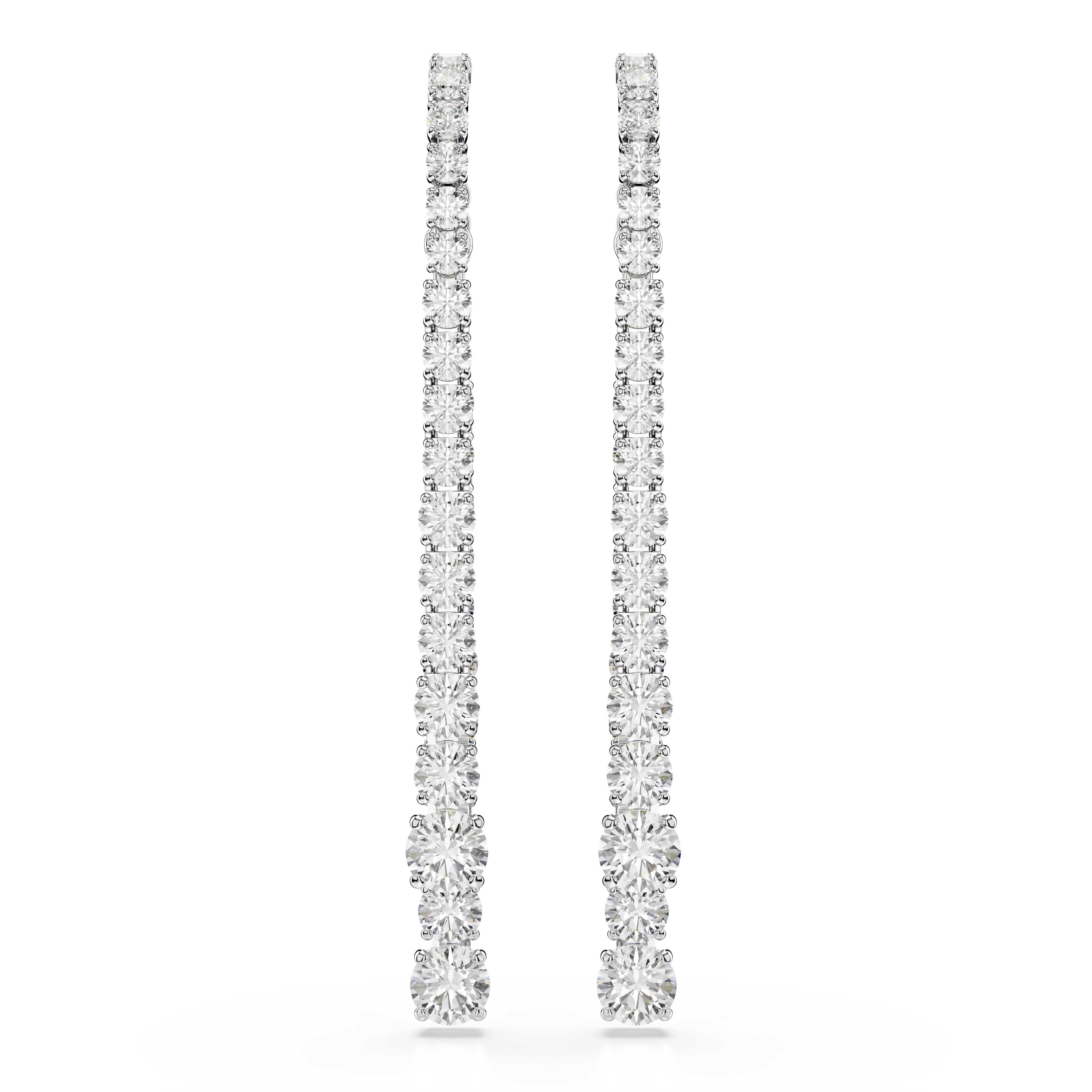 Matrix drop earrings Gradient of round cuts/White/Rhodium plated