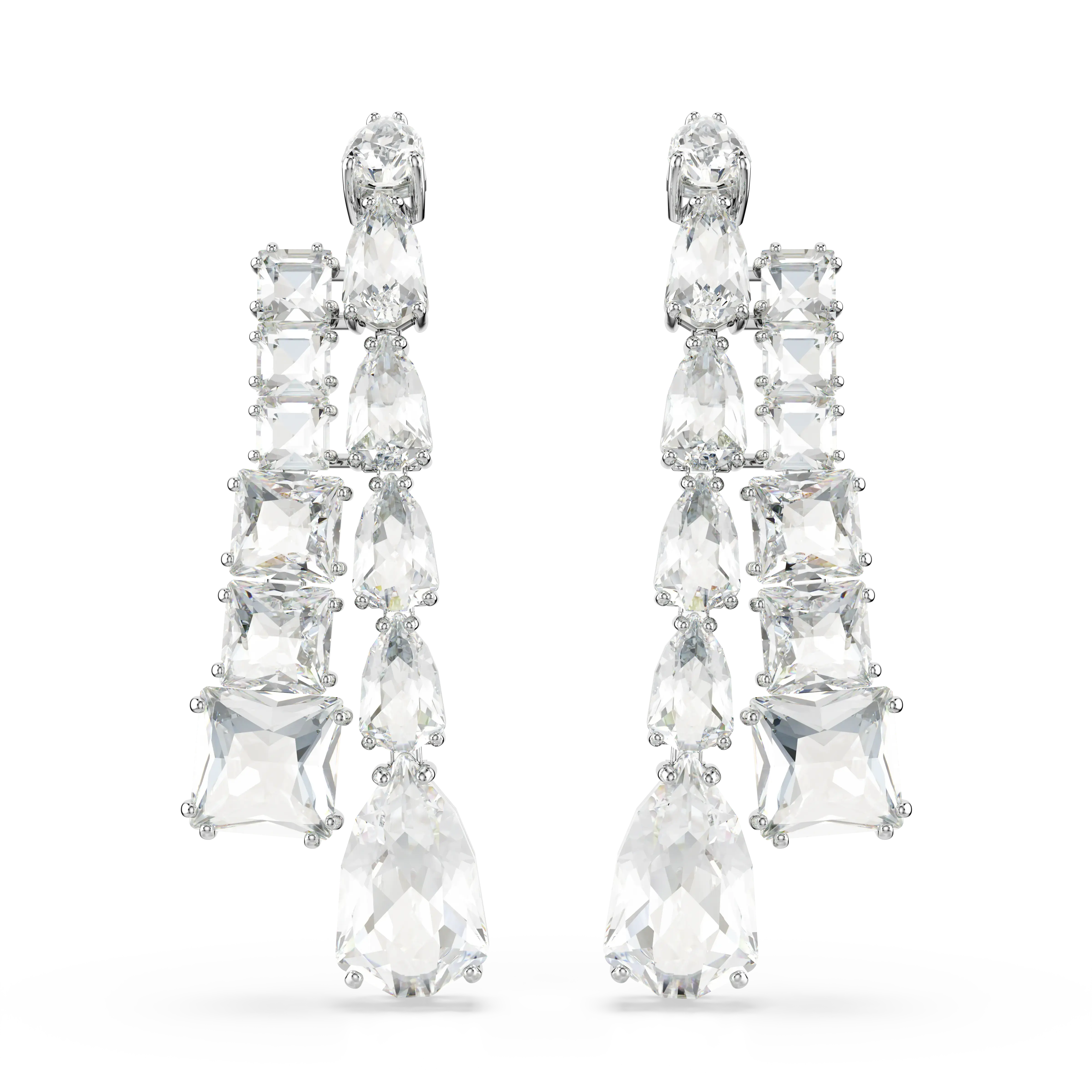Matrix drop earrings Mixed cuts/White/Rhodium plated