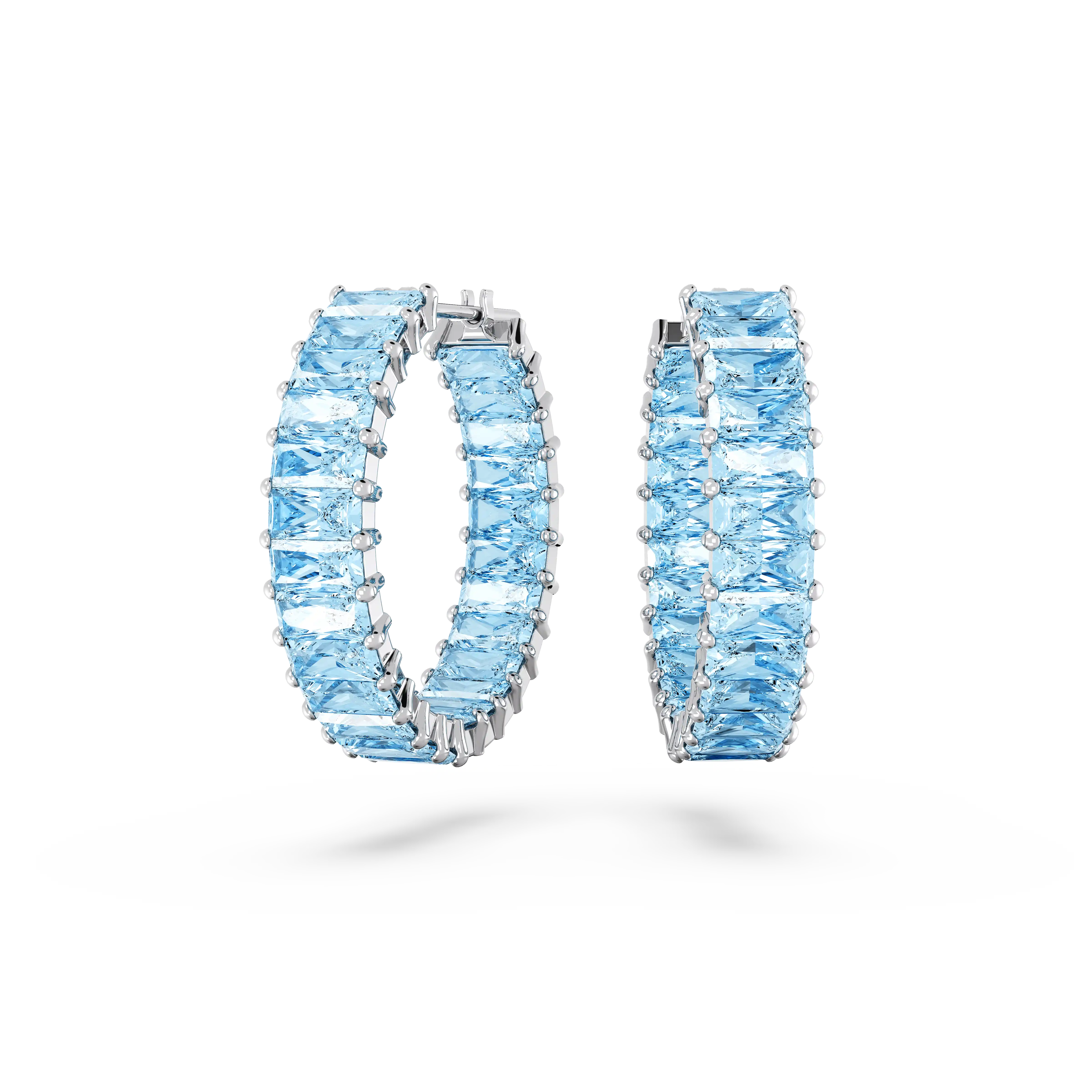 Matrix hoop earrings Baguette cut/Blue/Rhodium plated