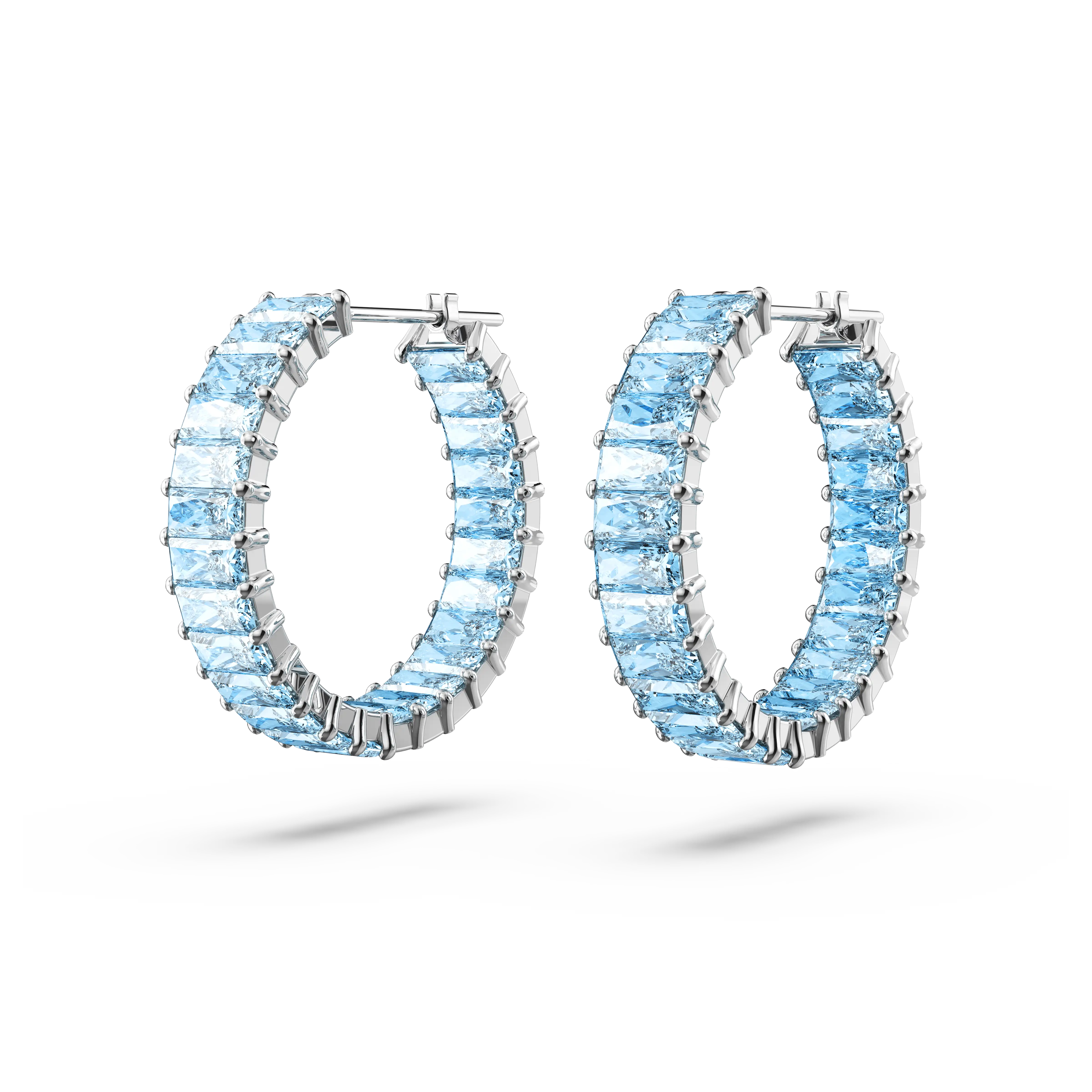 matrix-hoop-earrings-baguette-cut-blue-rhodium-plated-swarovski-5659037-3.webp