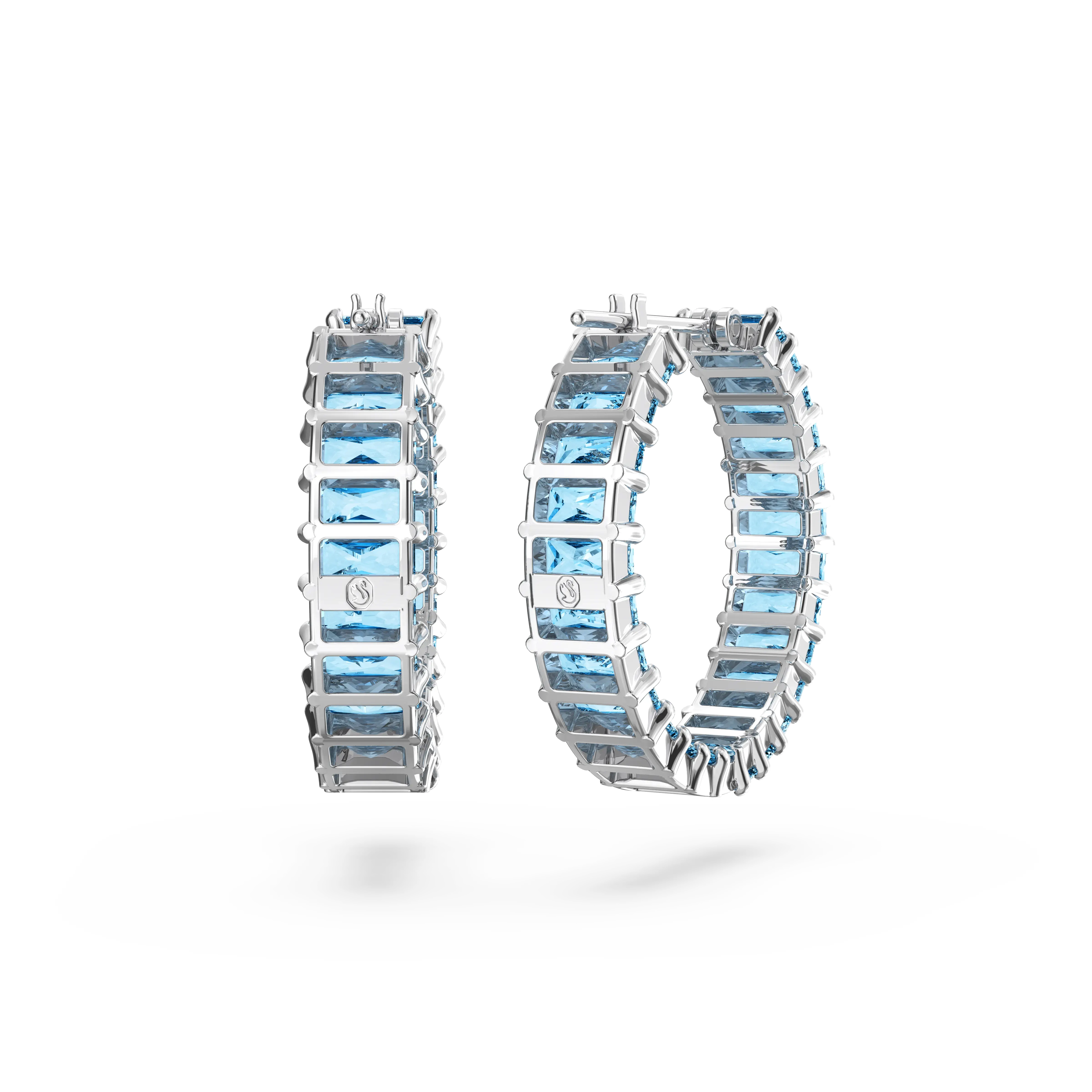 matrix-hoop-earrings-baguette-cut-blue-rhodium-plated-swarovski-5659037-4.webp