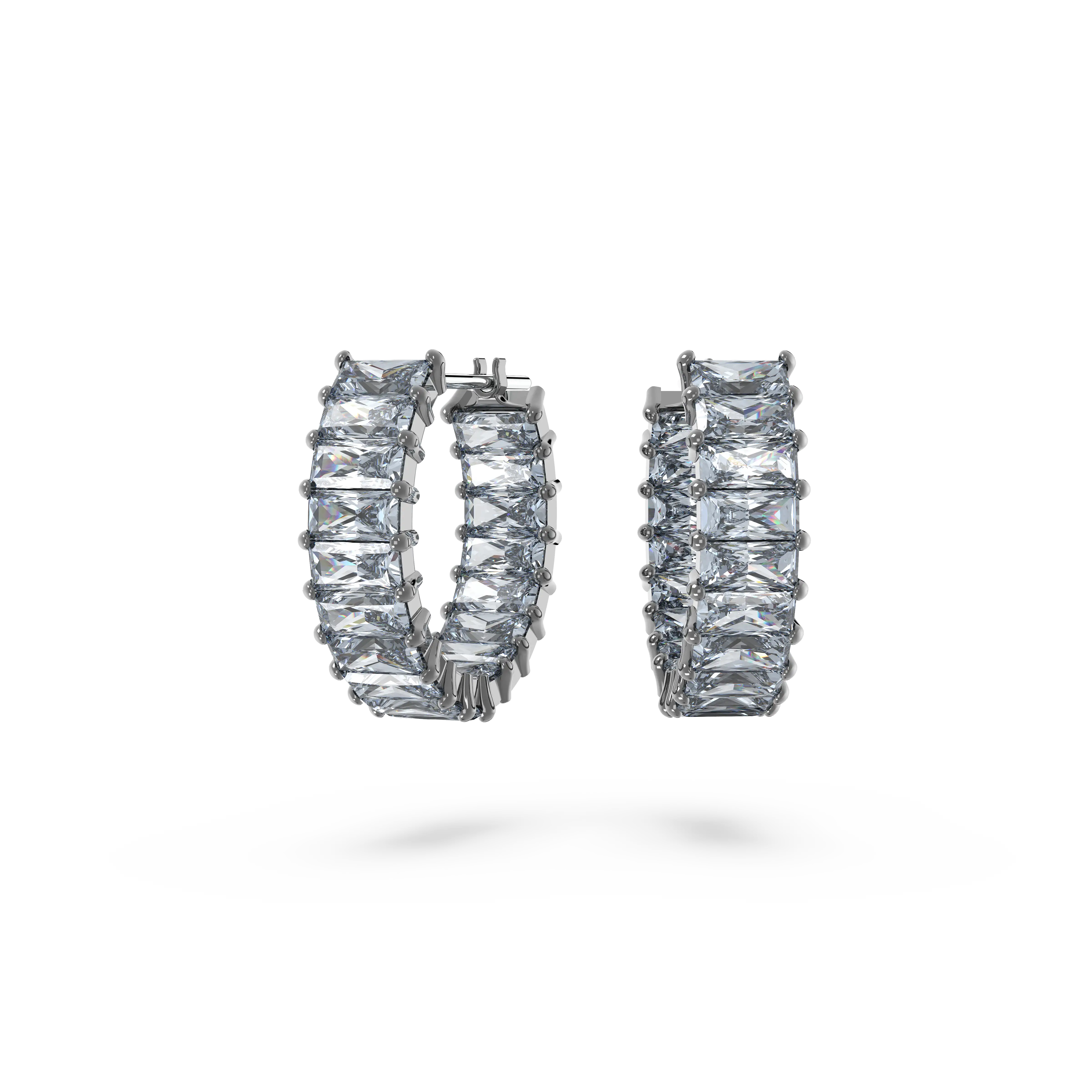 Matrix hoop earrings Baguette cut/Gray/Ruthenium plated