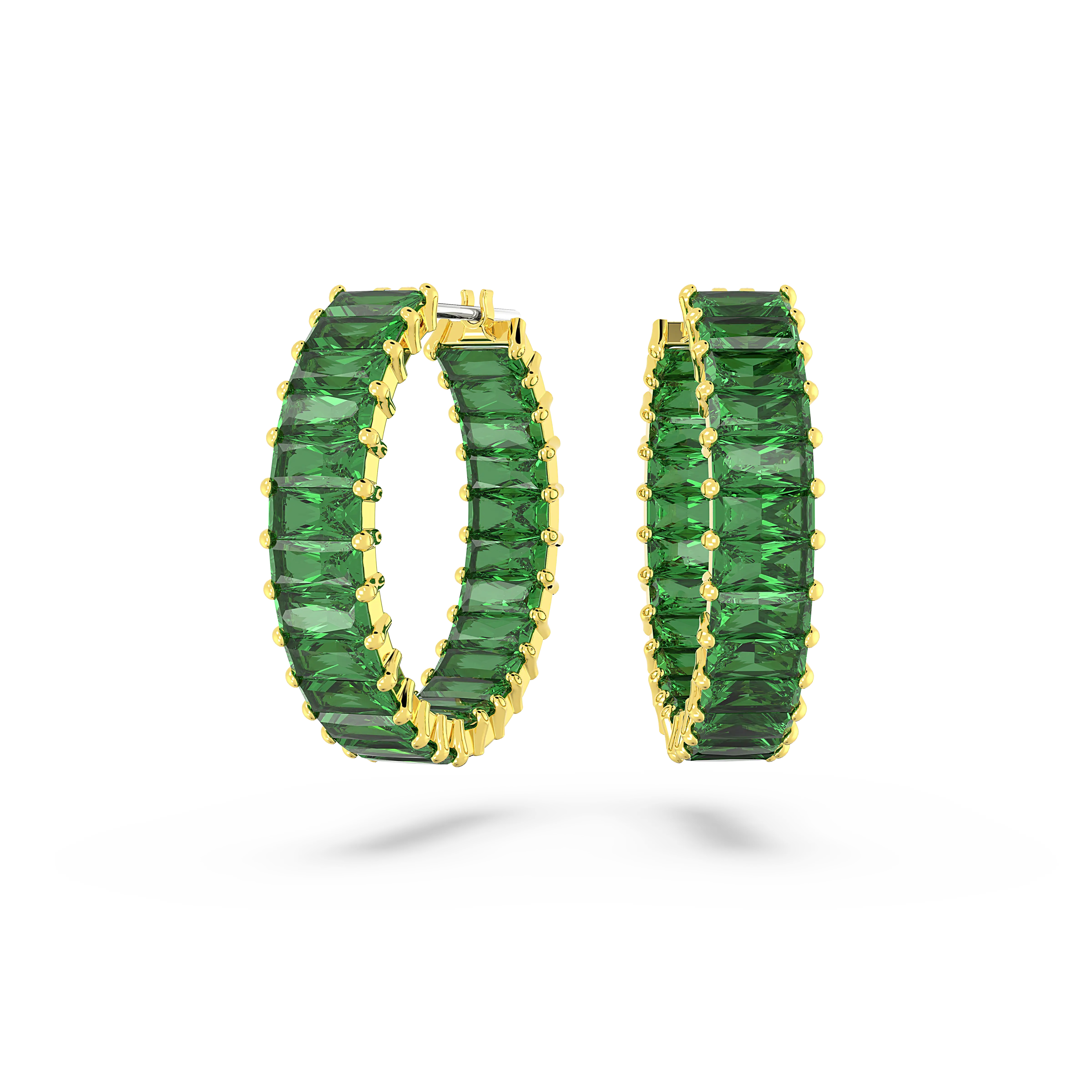 Matrix hoop earrings Baguette cut/Green/Gold-tone plated