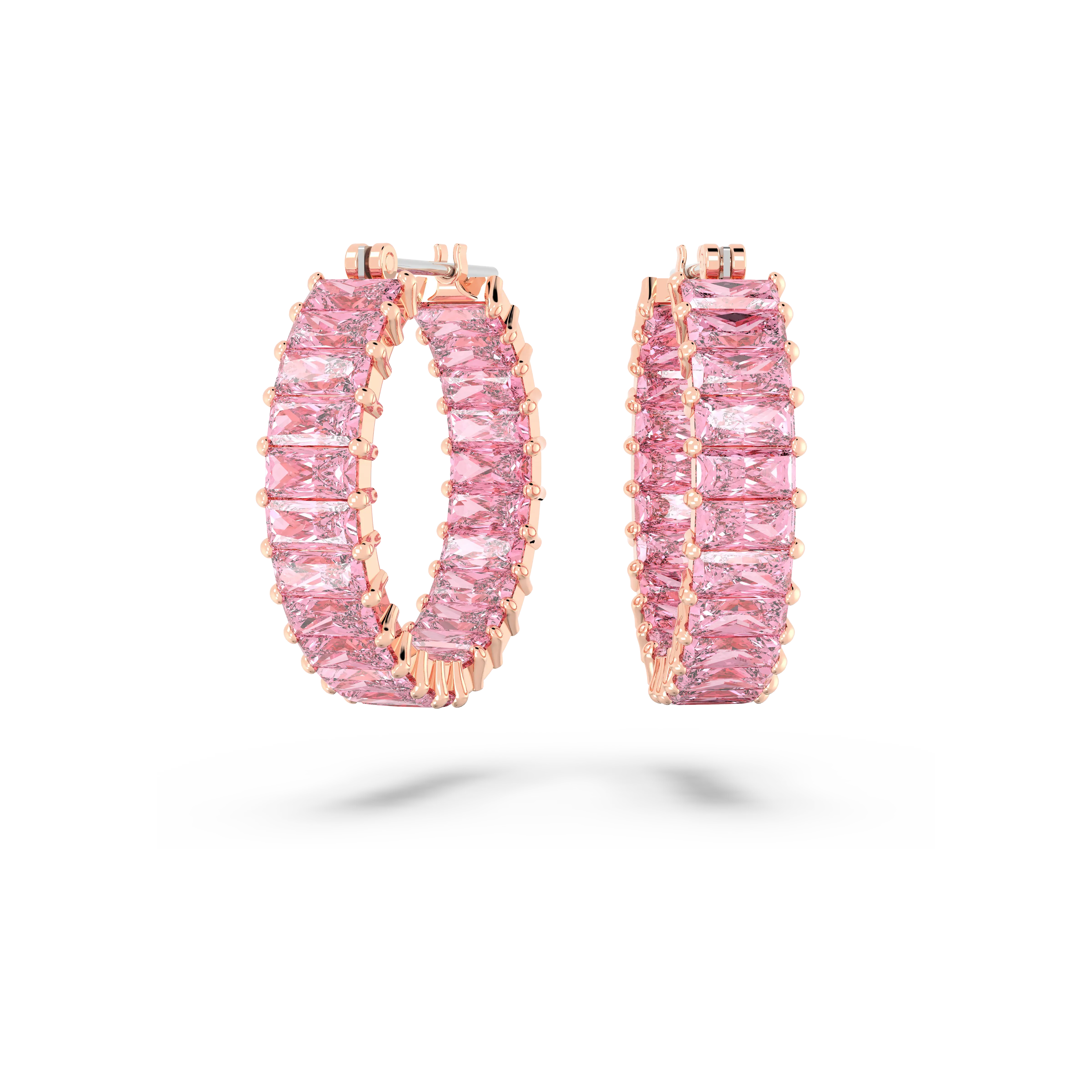 Matrix hoop earrings Baguette cut/Pink/Rose gold-tone plated
