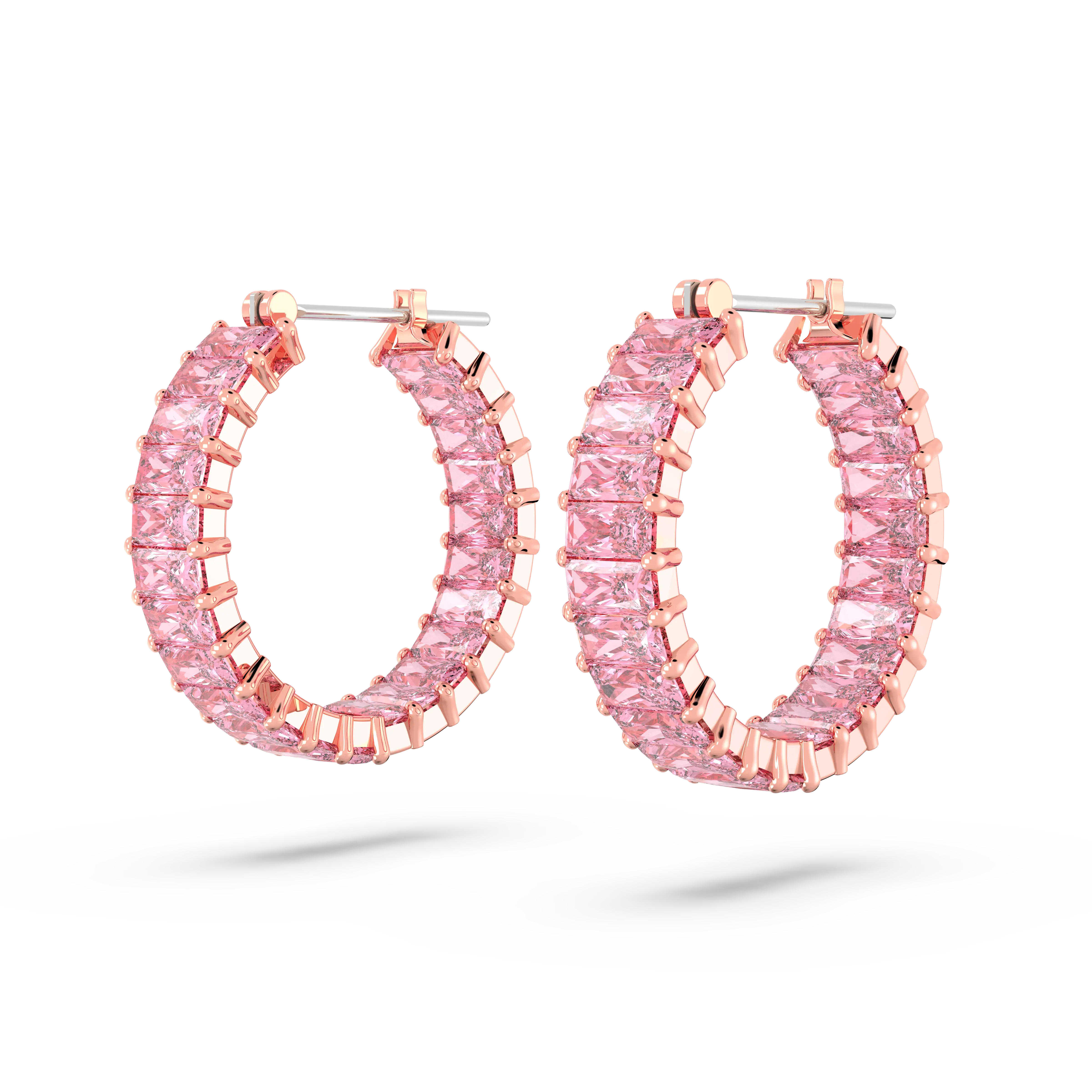 matrix-hoop-earrings-baguette-cut-pink-rose-gold-tone-plated-swarovski-5657726-3.webp