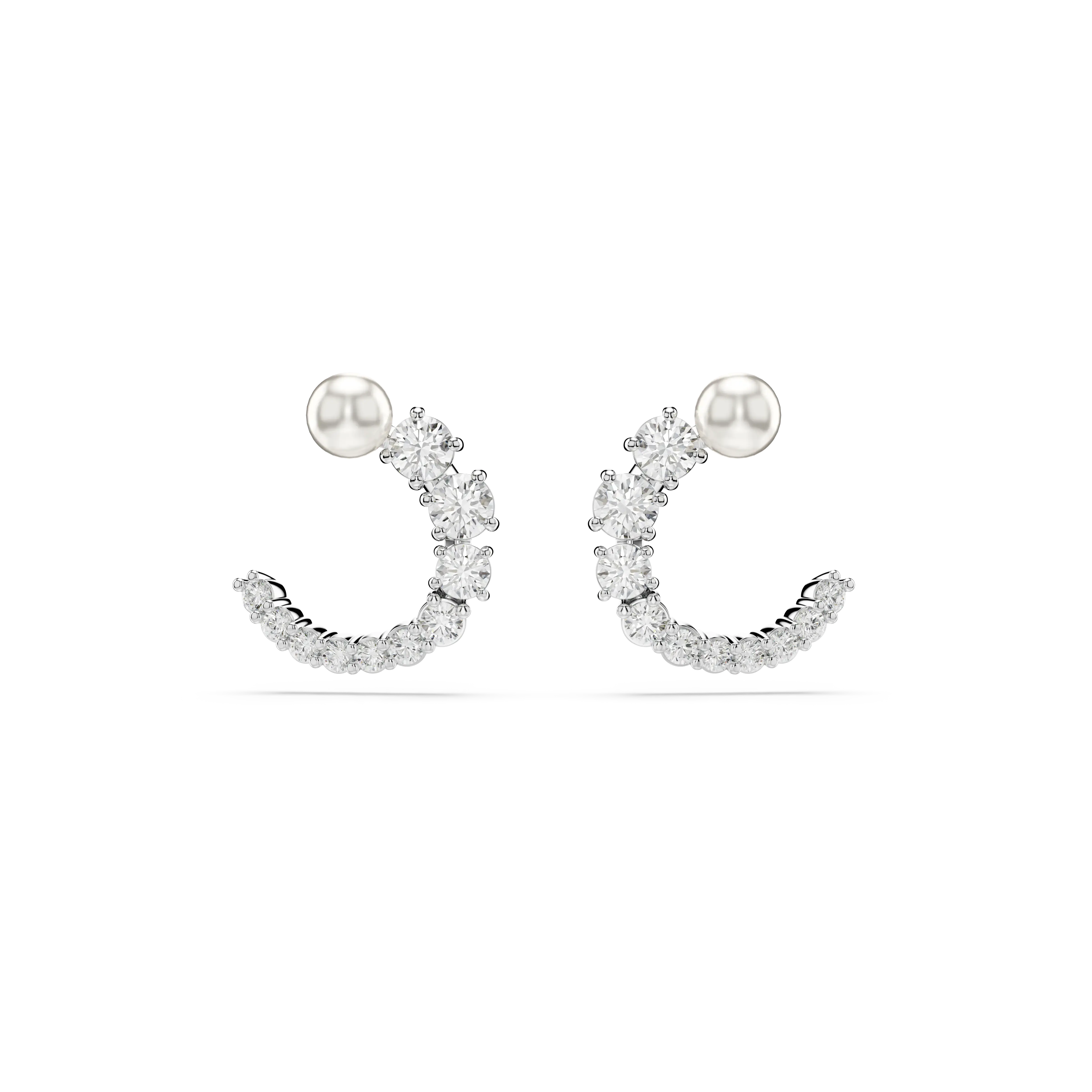Matrix hoop earrings Crystal pearl/Round cut/White/Rhodium plated