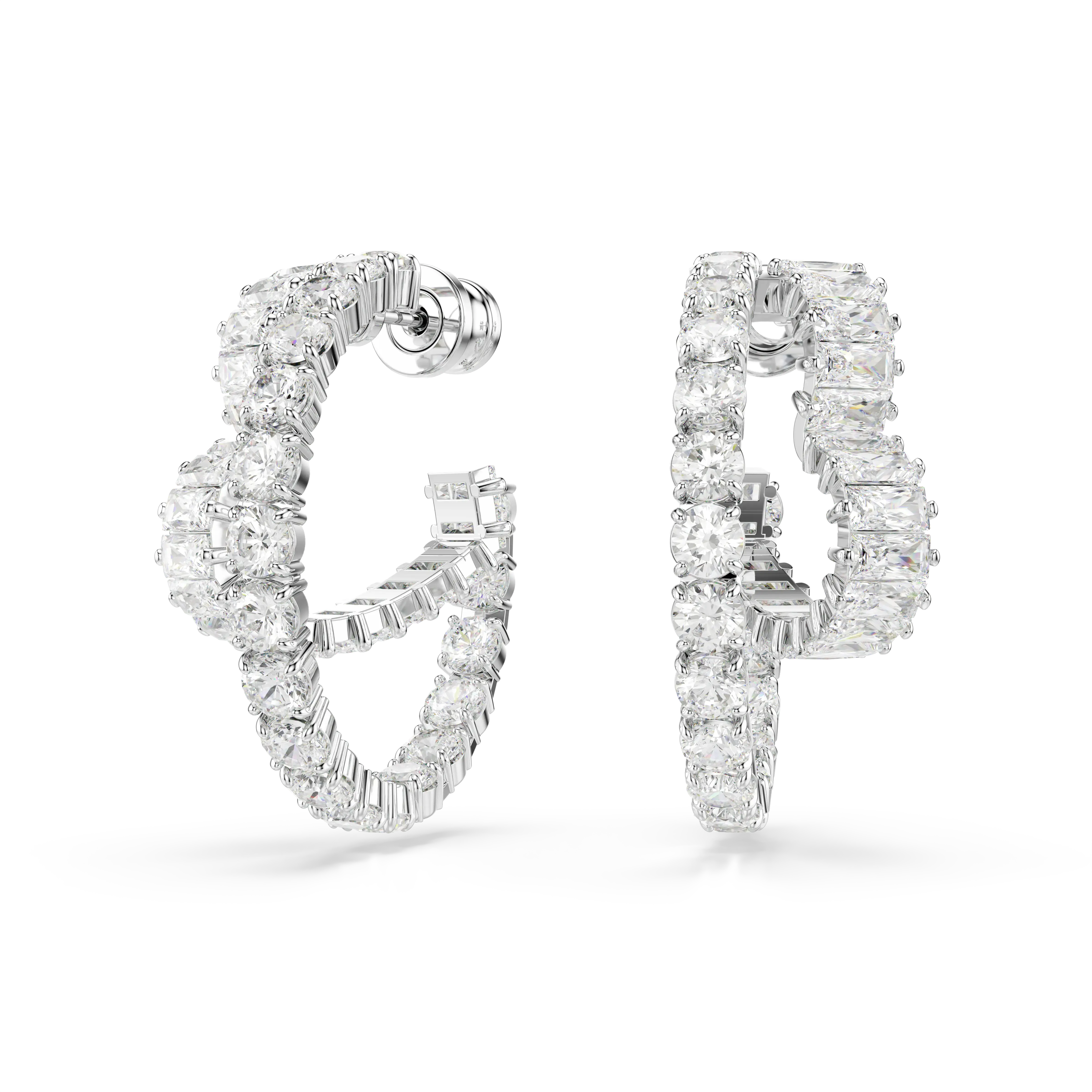 Matrix hoop earrings Mixed cuts/Heart/White/Rhodium plated