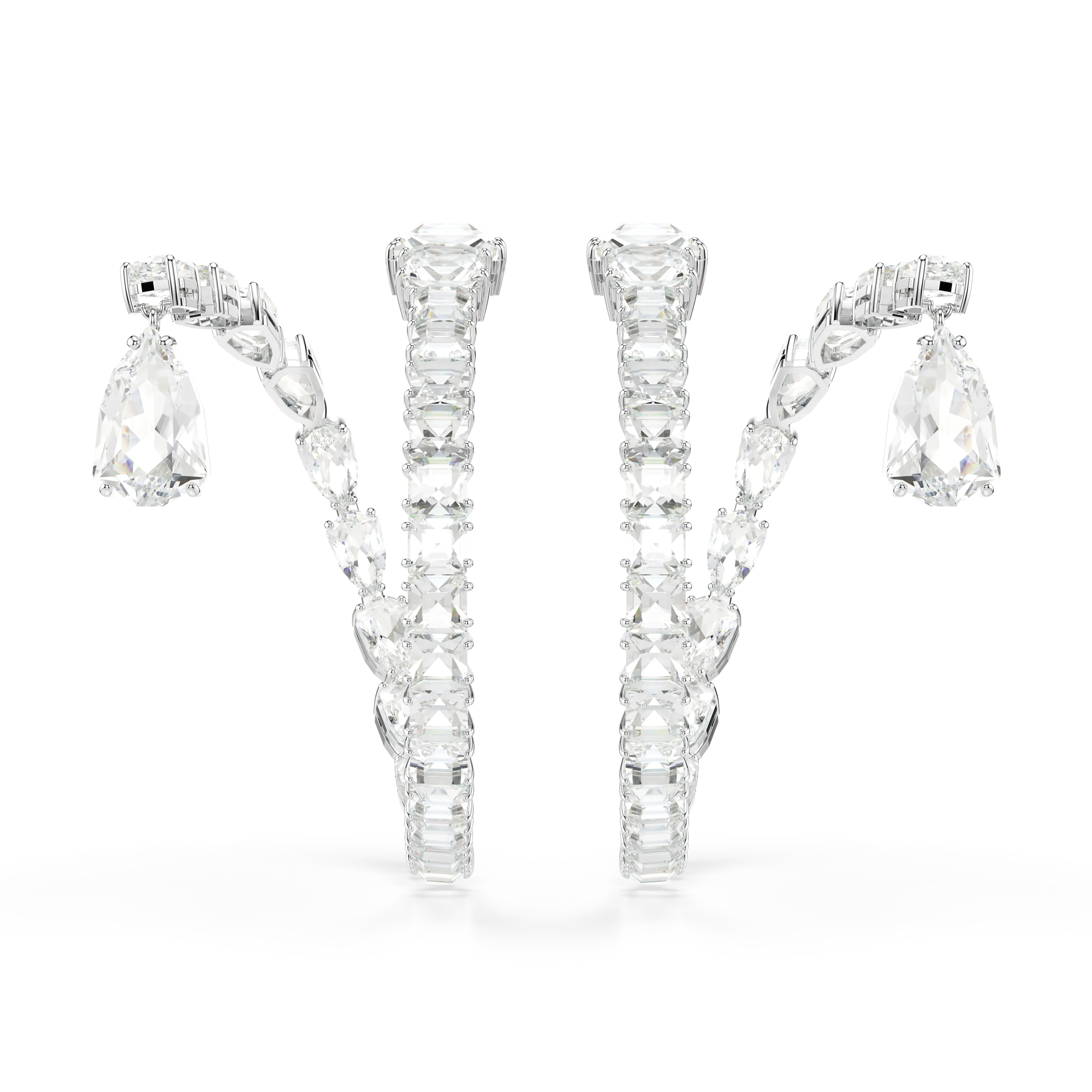Matrix hoop earrings Mixed cuts/White/Rhodium plated