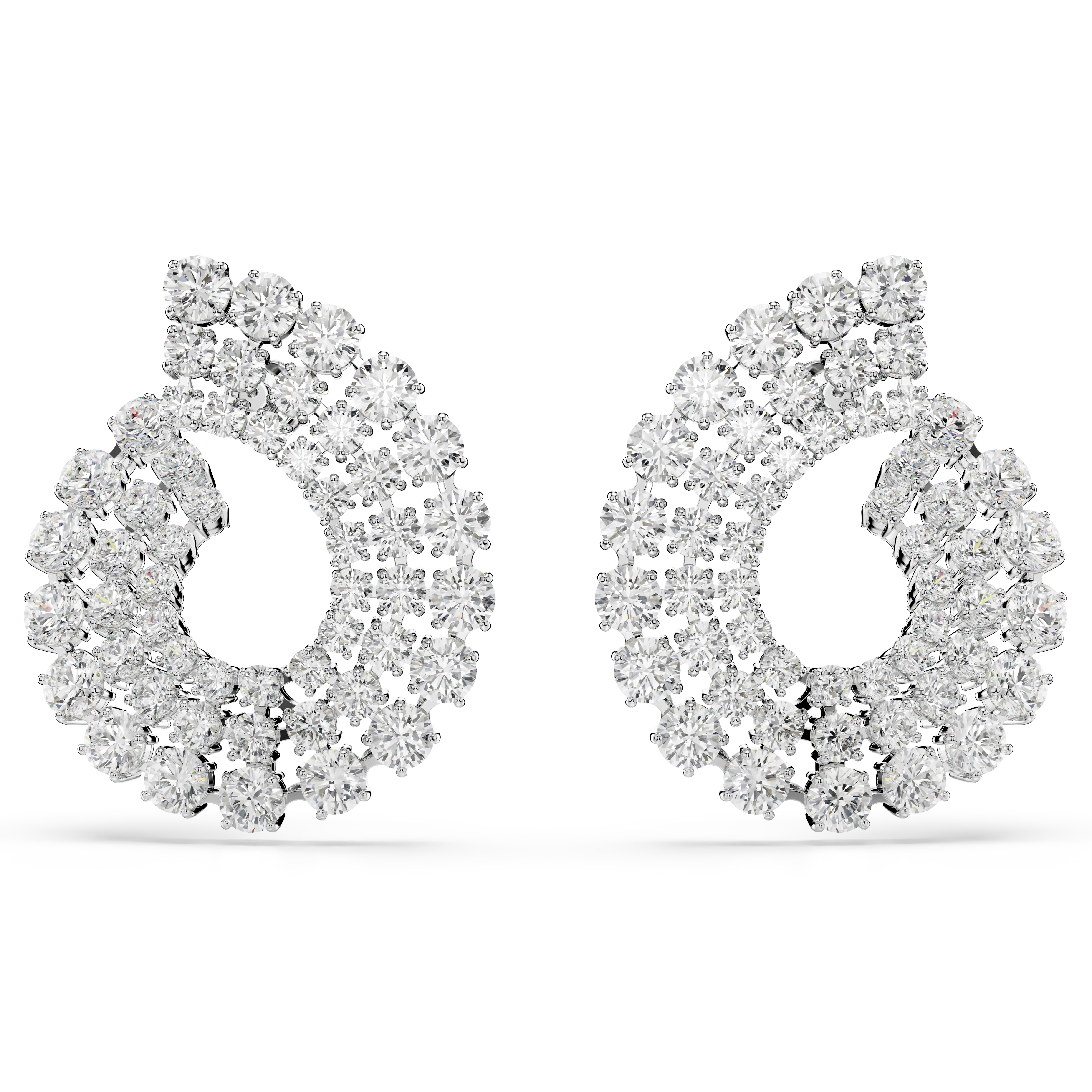 Matrix hoop earrings Mixed round cuts/White/Rhodium plated