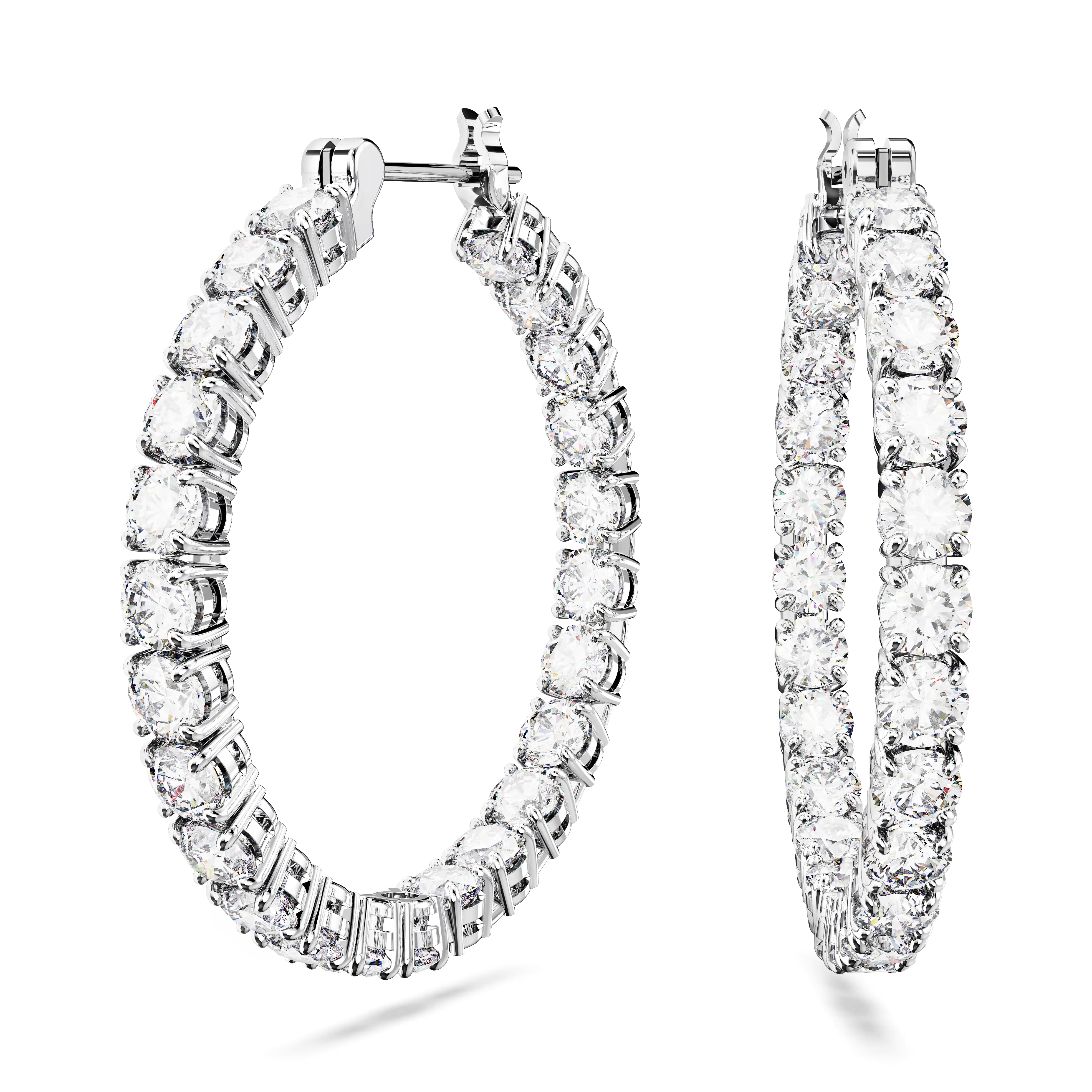 Matrix hoop earrings Round cut/White/Rhodium plated
