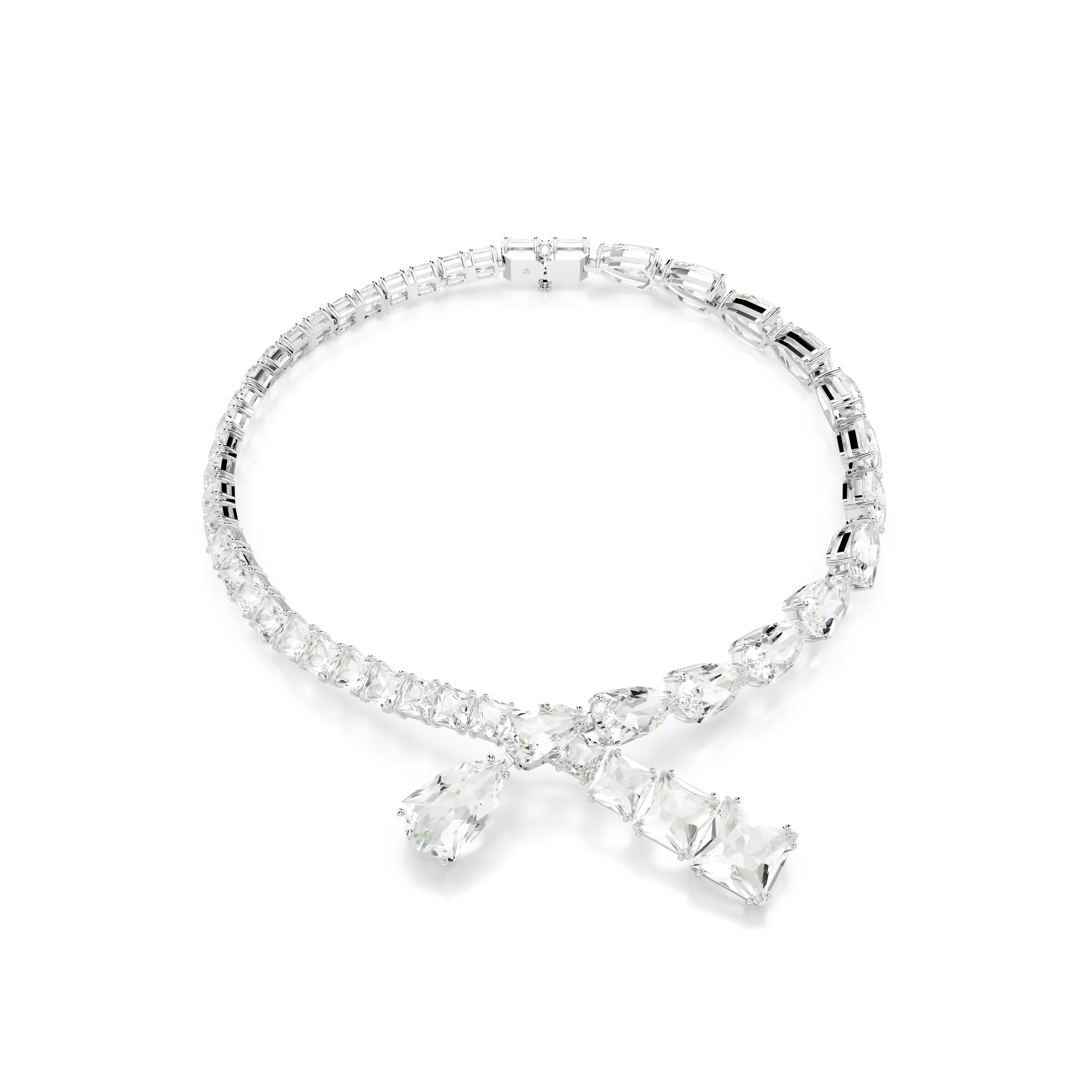 Matrix necklace Mixed cuts/White/Rhodium plated