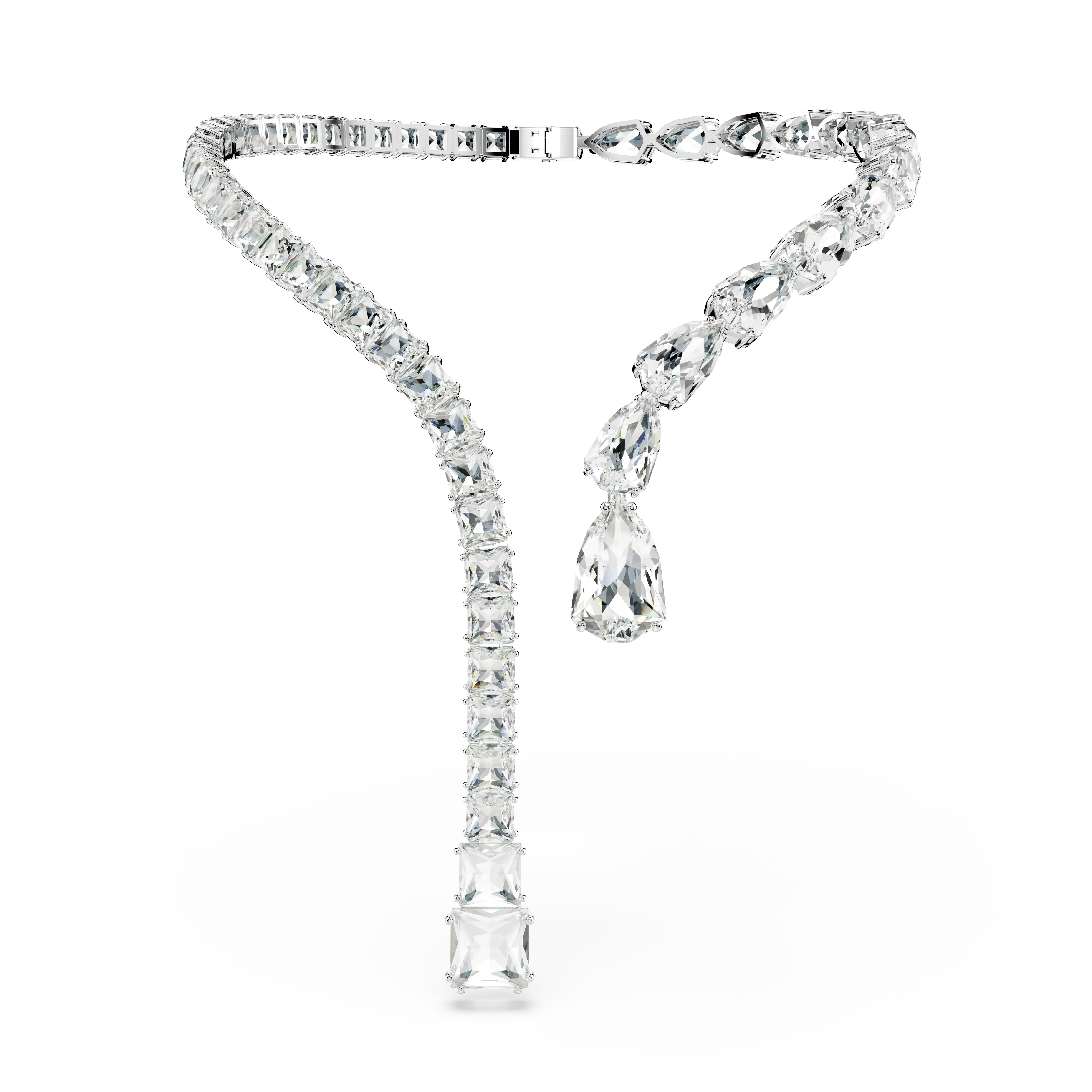 Matrix open necklace Mixed cuts/White/Rhodium plated