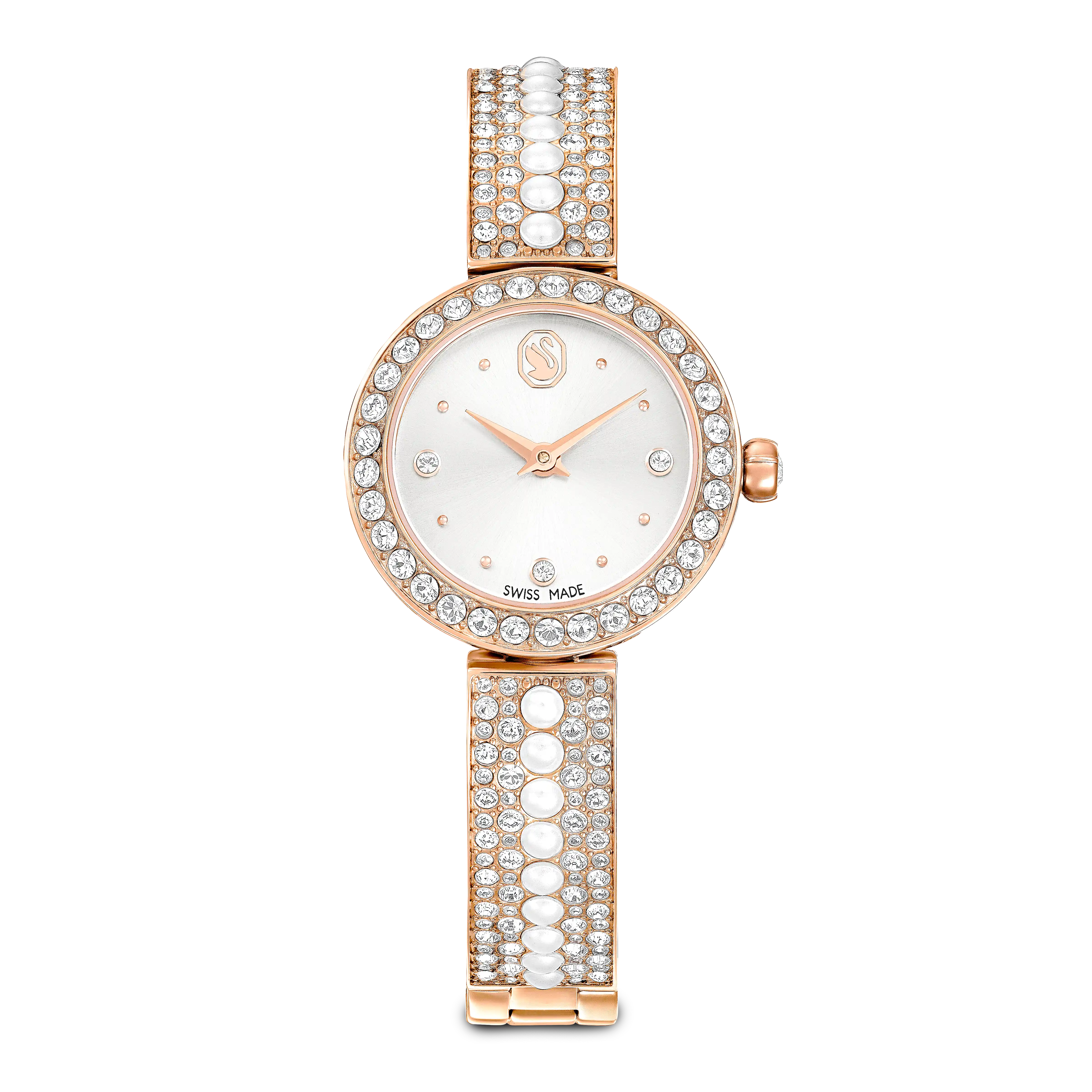 Matrix Pearl bangle watch Swiss Made/Crystal bracelet/White/Rose gold-tone finish