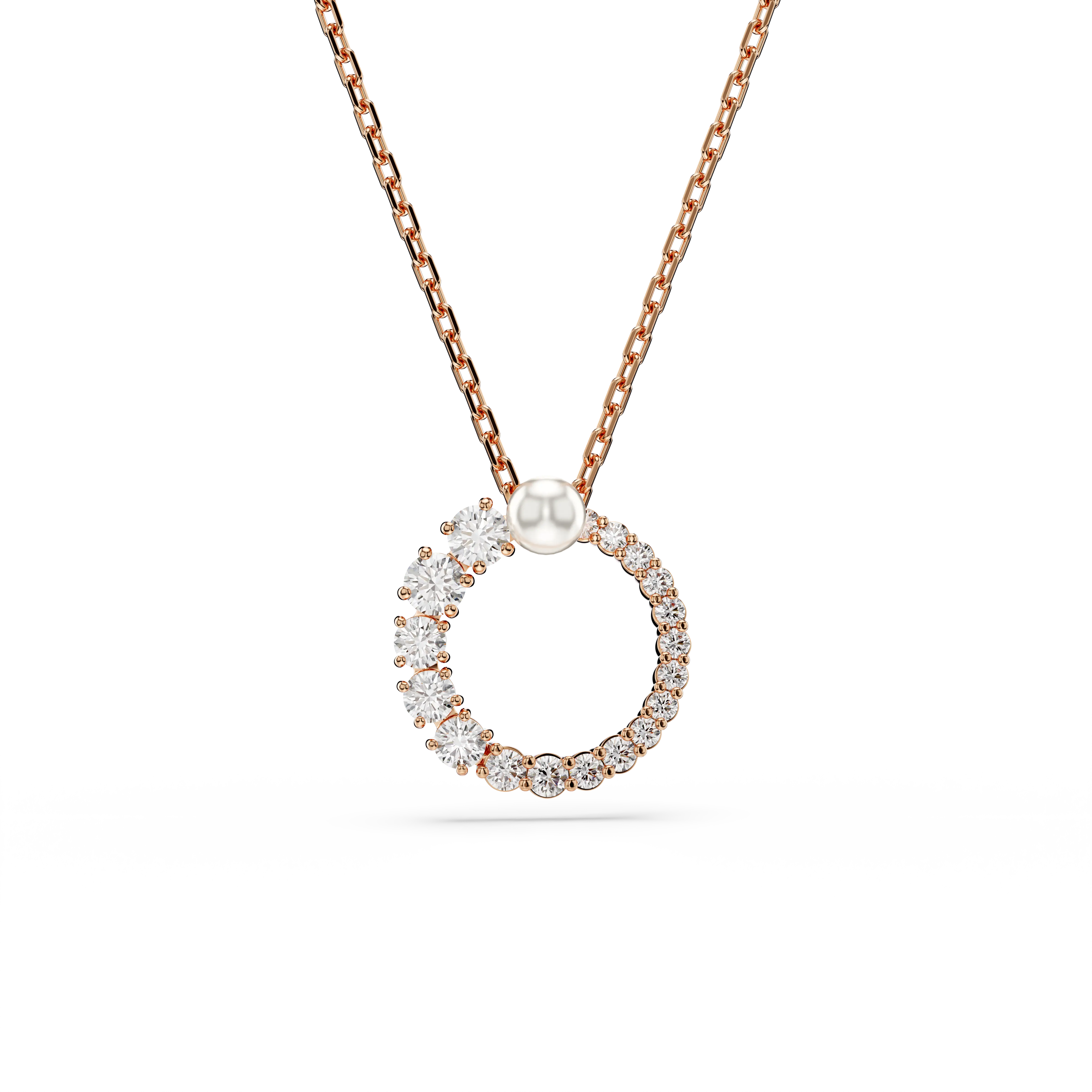 Matrix pendant Crystal pearl/Round cut/White/Rose gold-tone plated