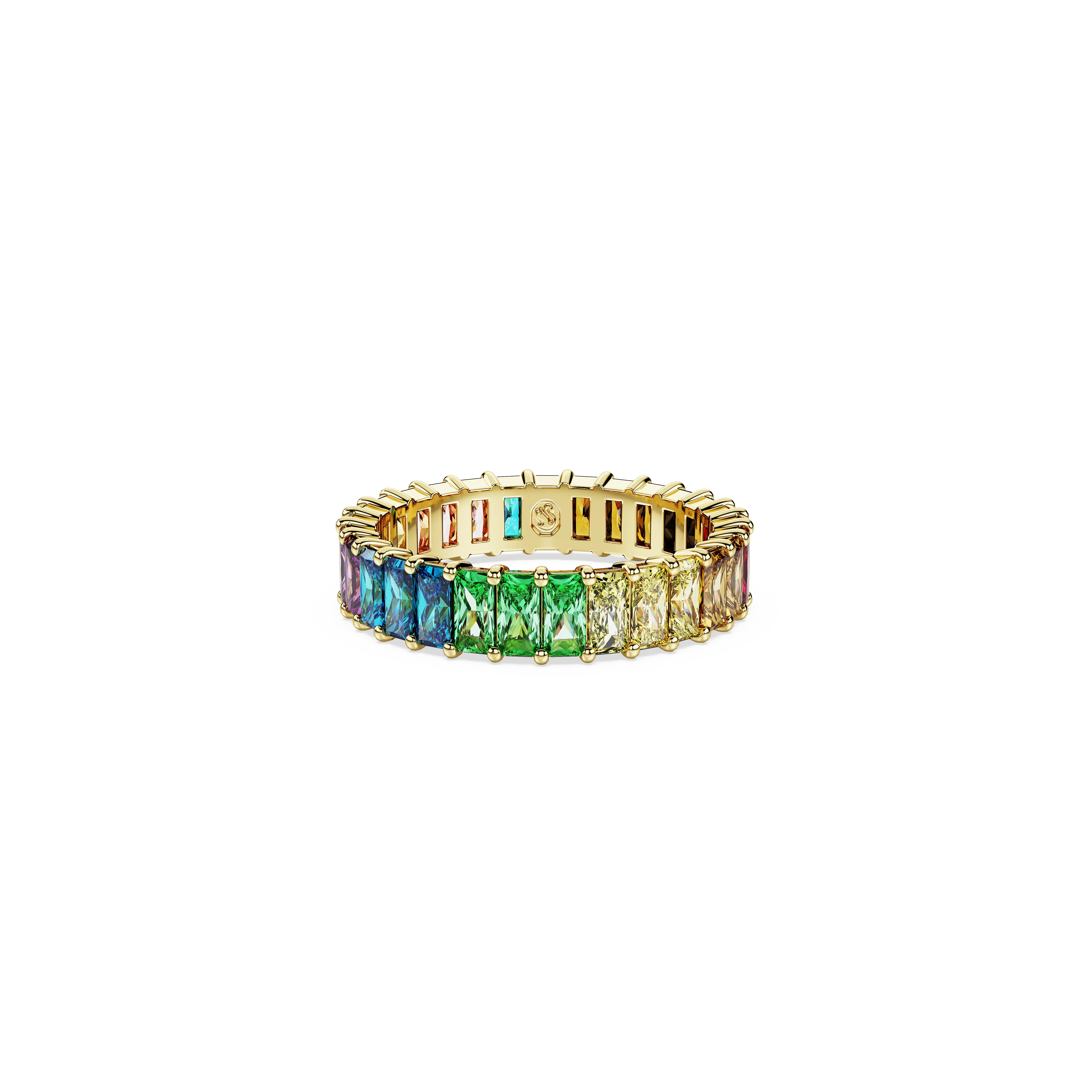 Matrix ring Baguette cut/Multicolored/Gold-tone plated