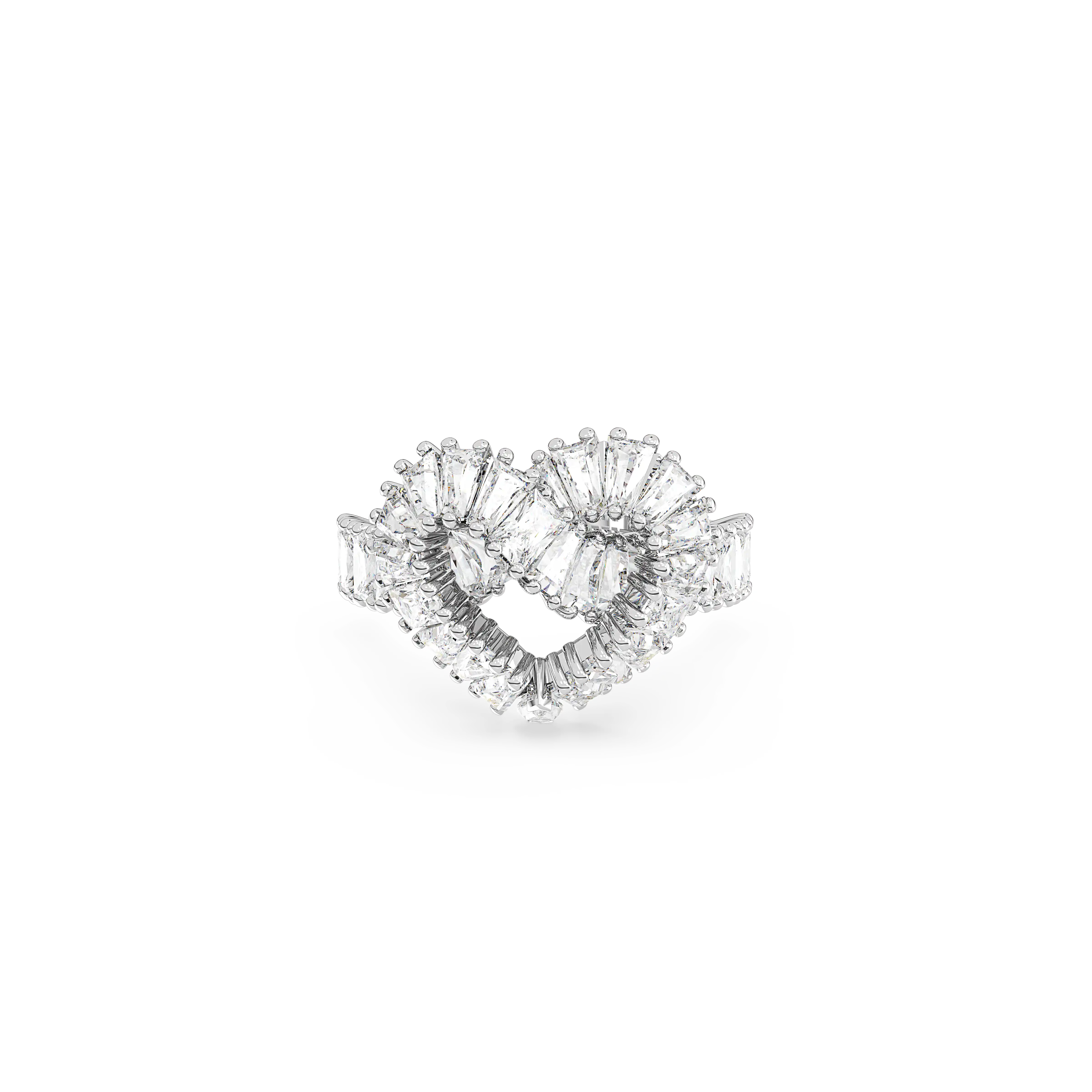 Matrix ring Mixed cuts/Heart/White/Rhodium plated