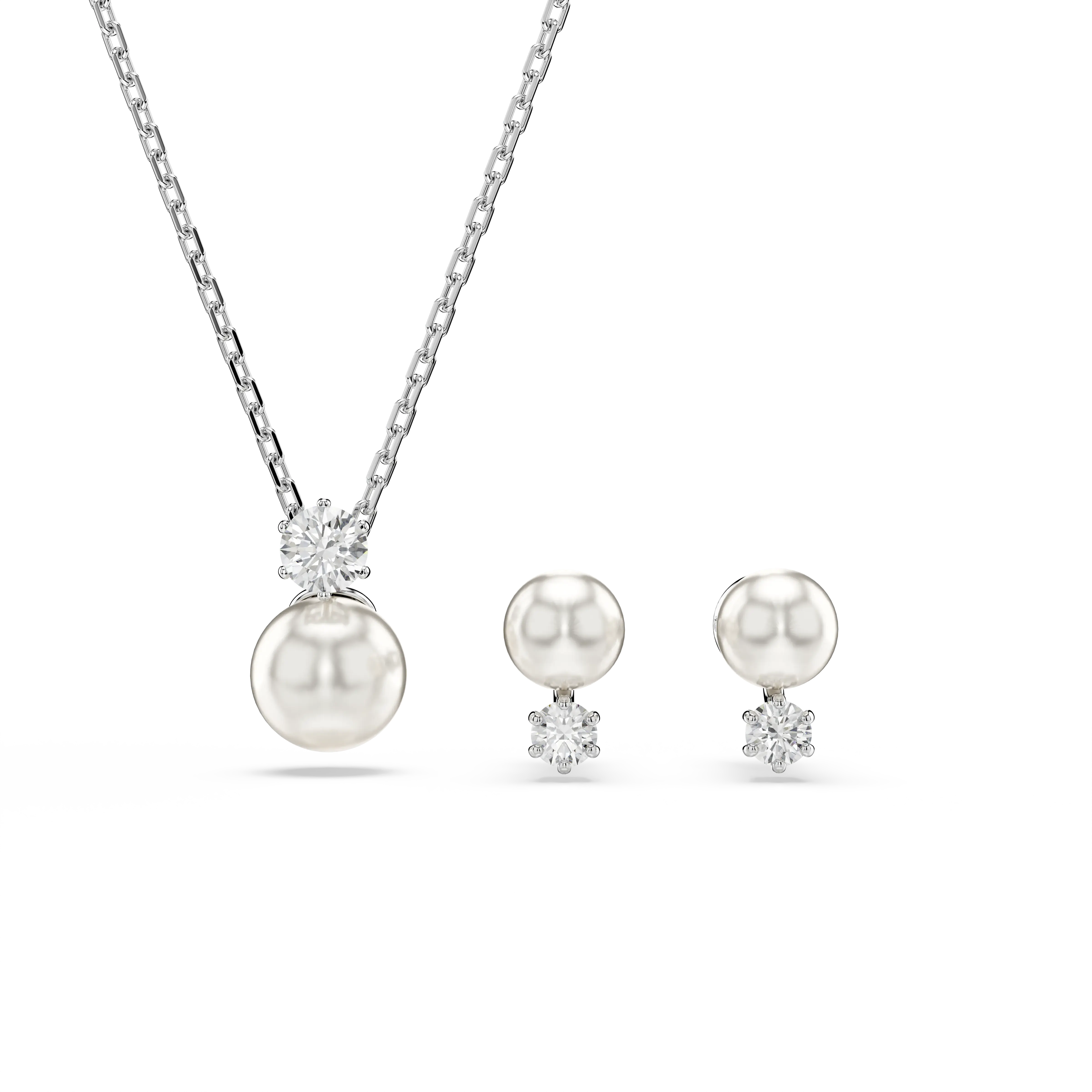 Matrix set Crystal pearl/Round cut/White/Rhodium plated