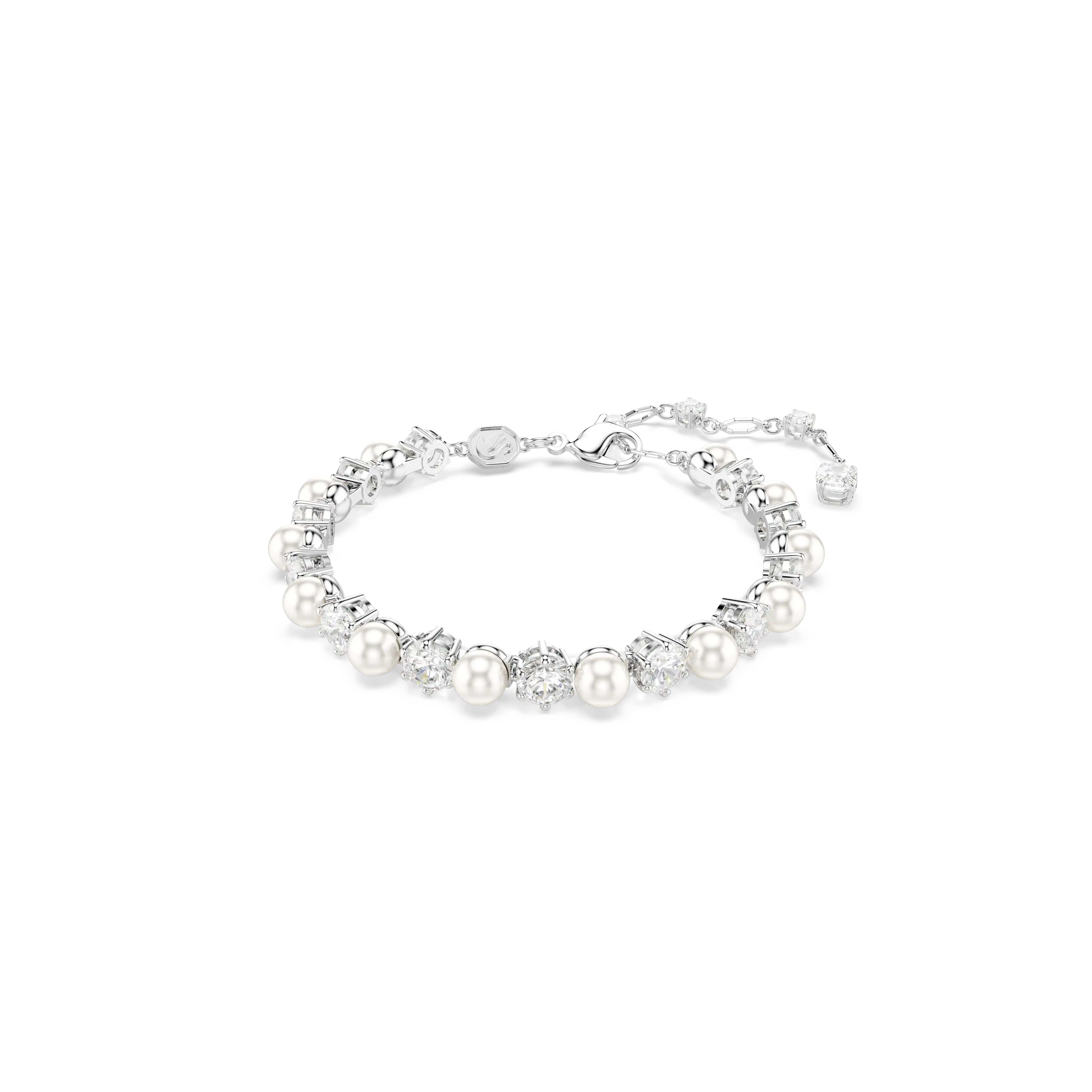Matrix Tennis bracelet Crystal pearl/Round cut/White/Rhodium plated