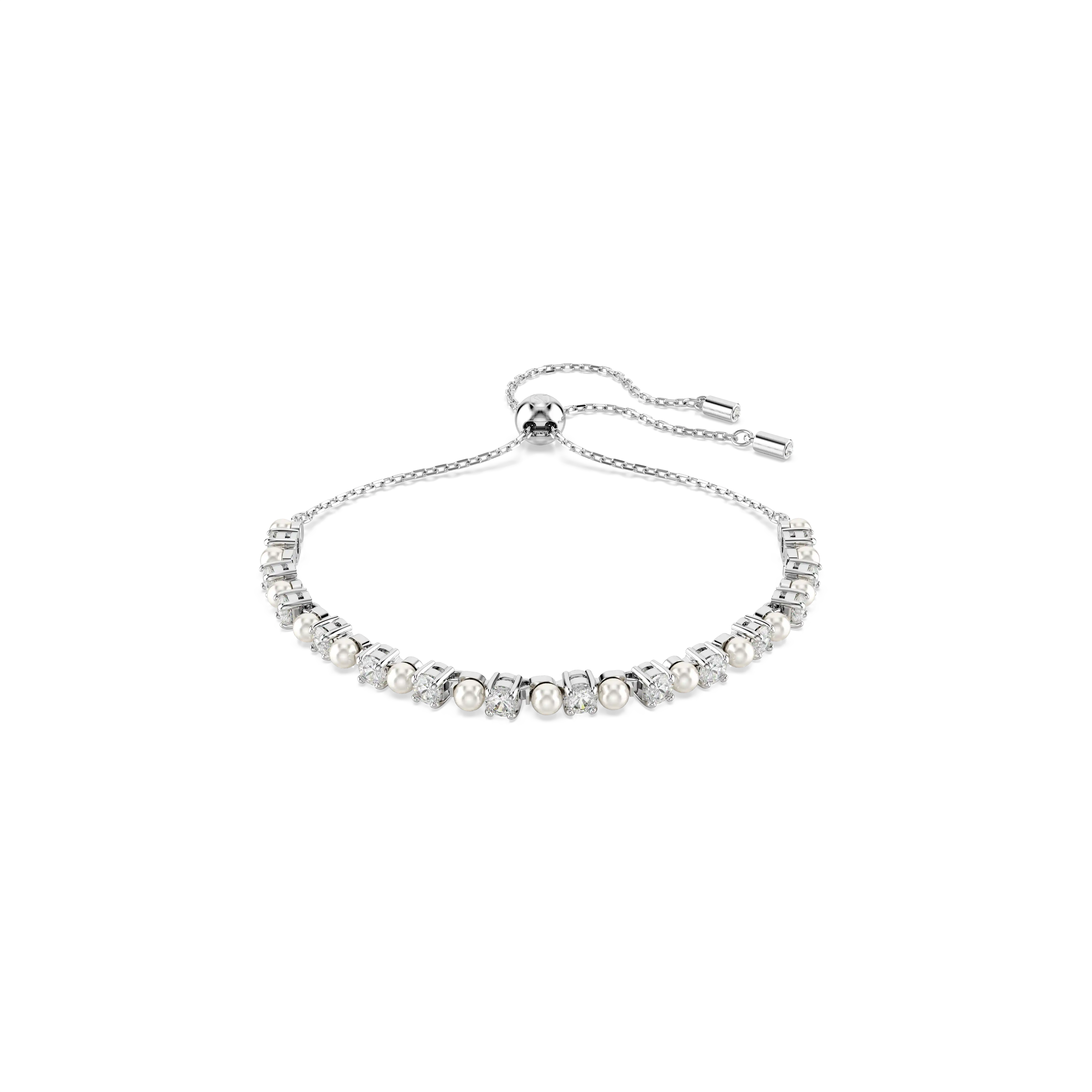 Matrix Tennis bracelet Crystal pearl/Round cut/White/Rhodium plated