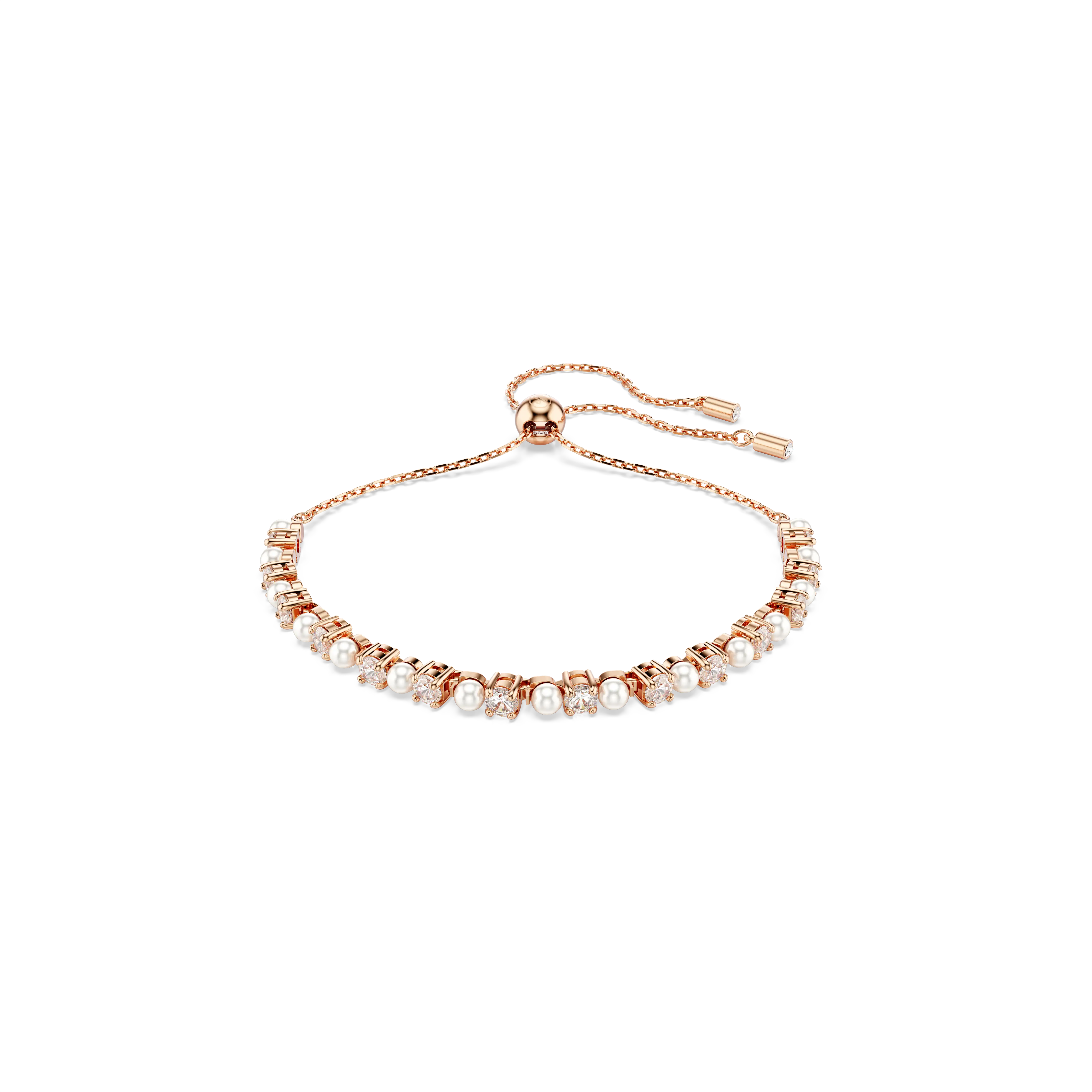 Matrix Tennis bracelet Crystal pearl/Round cuts/White/Rose gold-tone plated