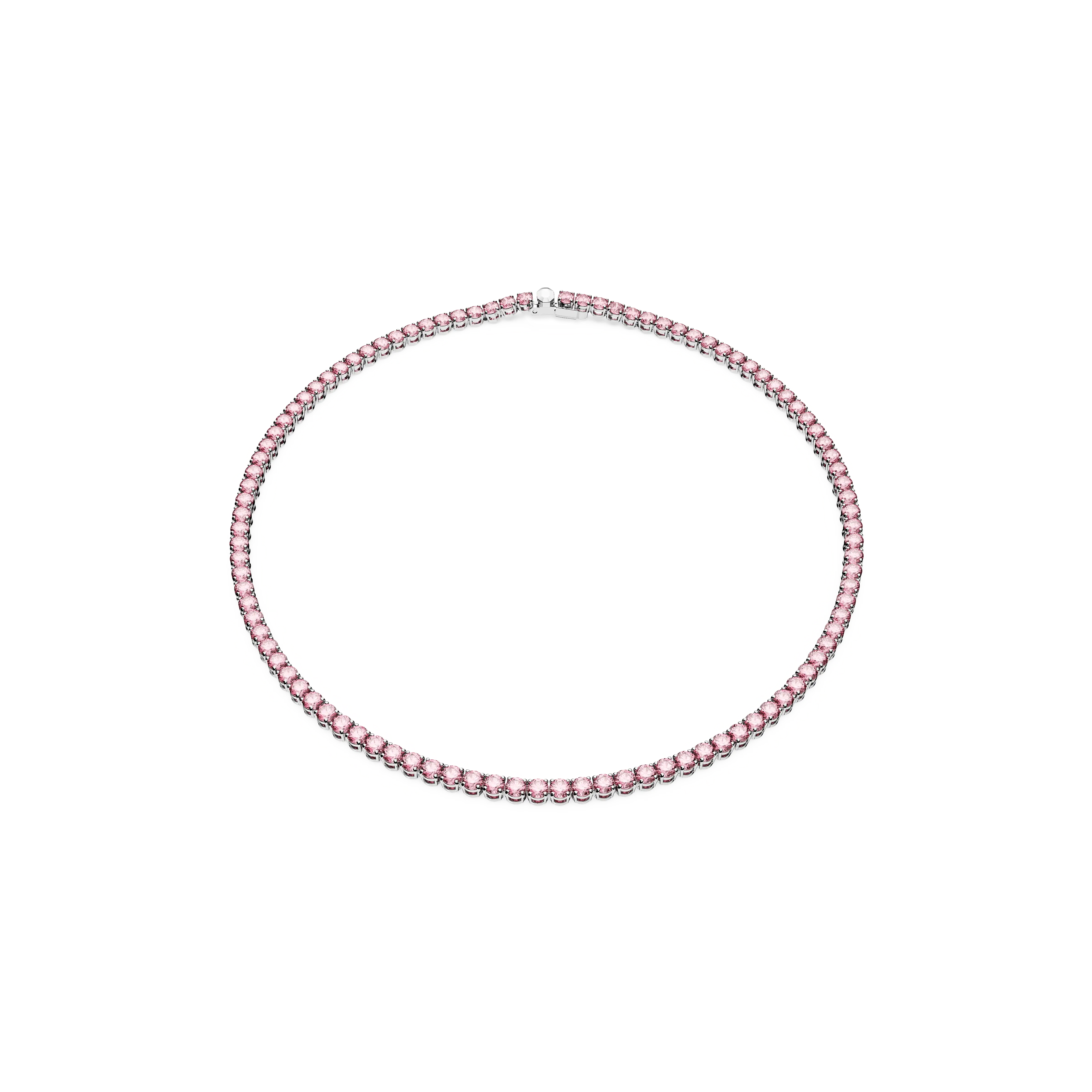 Matrix Tennis necklace Round cut/Pink/Rhodium plated