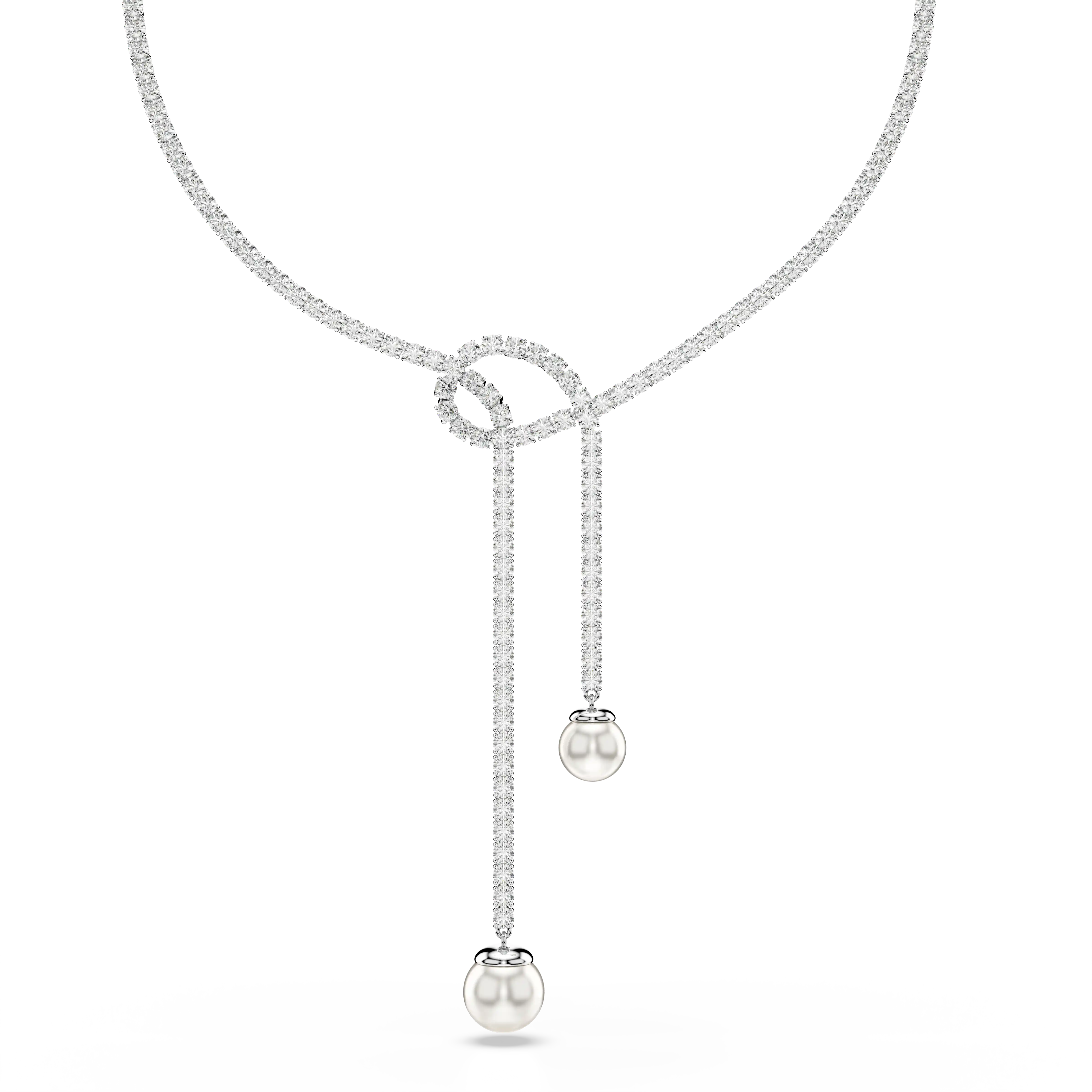 Matrix Y necklace Crystal pearl/Round cut/White/Rhodium plated
