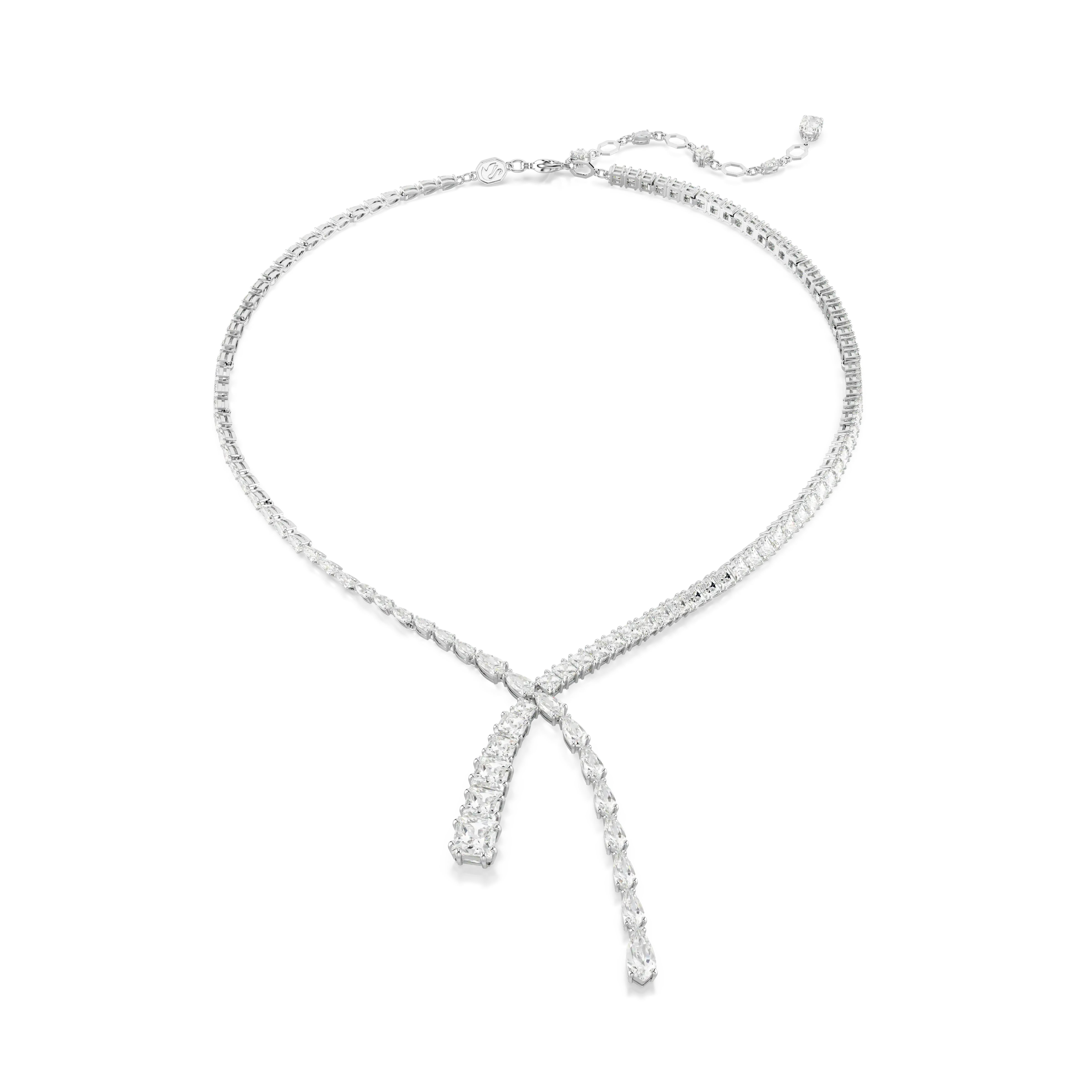 Matrix Y necklace Mixed cuts/White/Rhodium plated