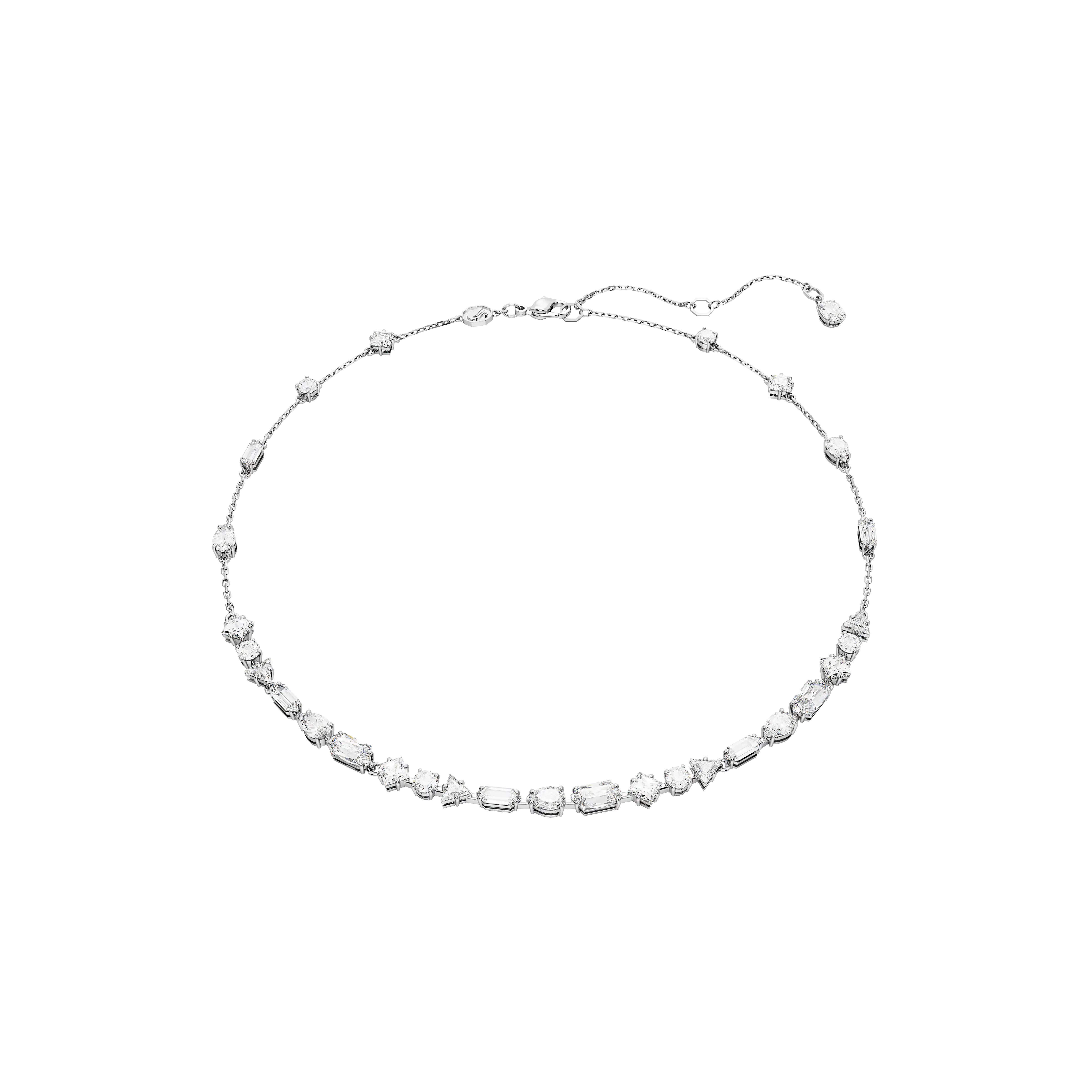 Mesmera necklace Mixed cuts/Scattered design/White/Rhodium plated