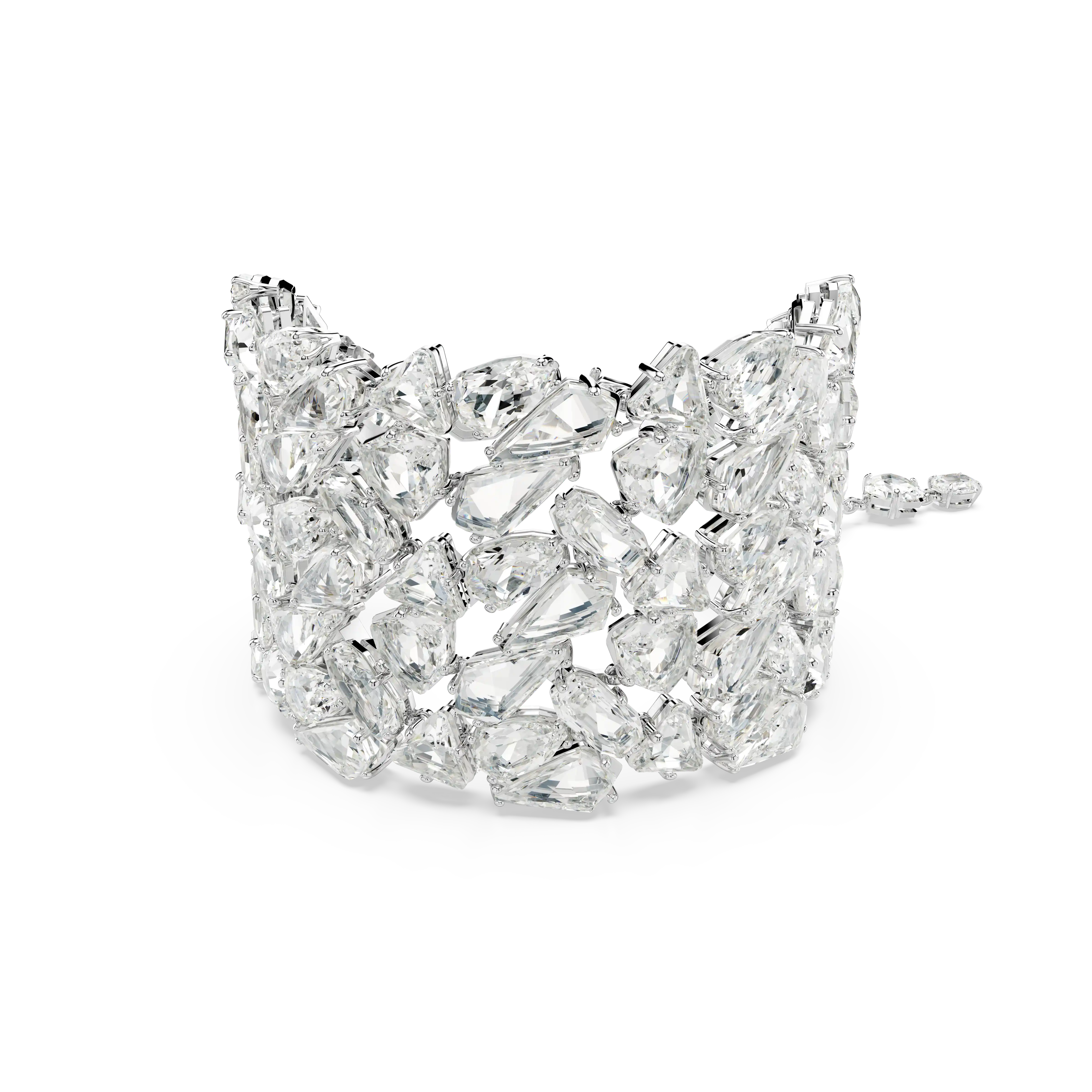 Mesmera wide bracelet Mixed cuts/White/Rhodium plated