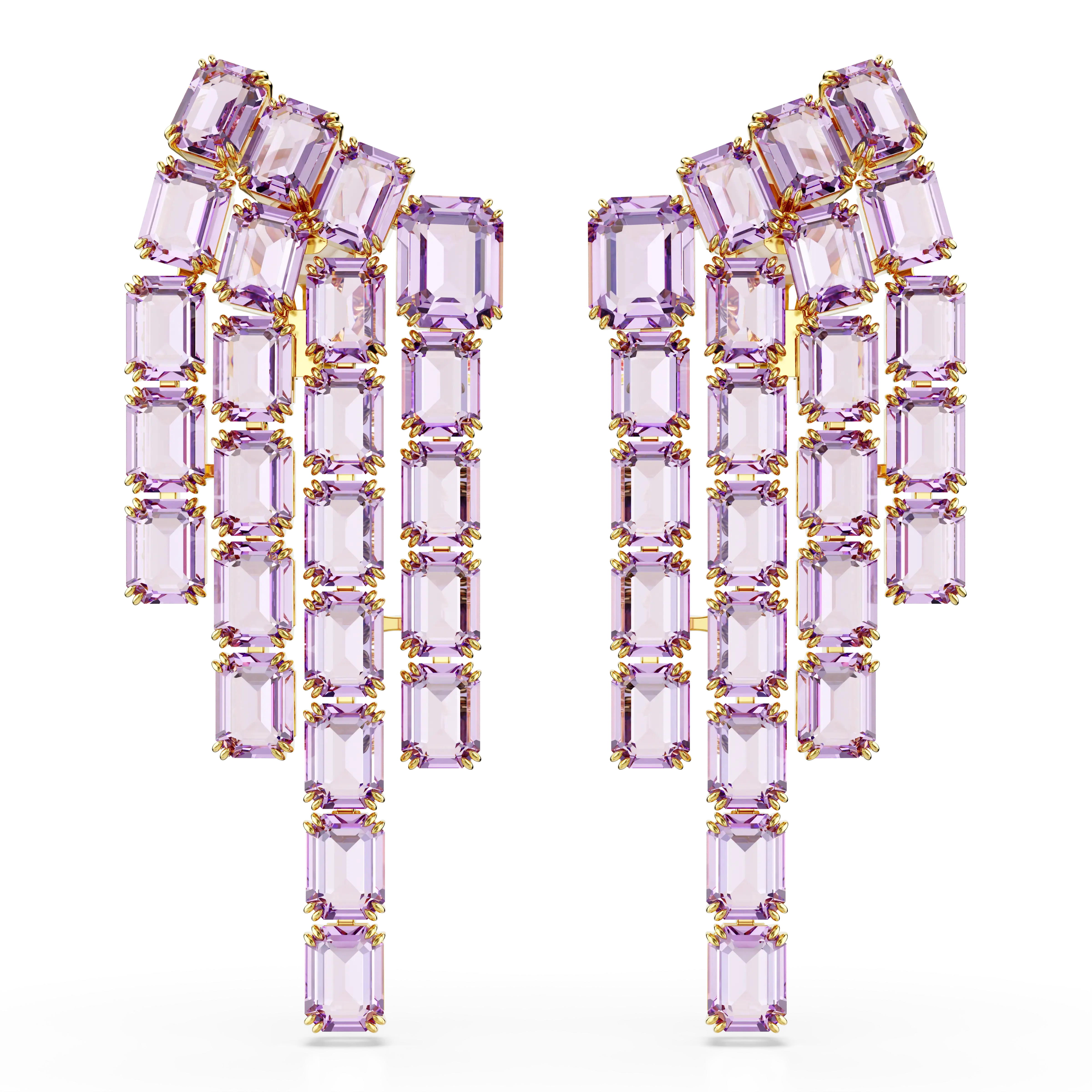 Millenia clip earrings Octagon cut/Chandelier/Purple/Gold-tone plated