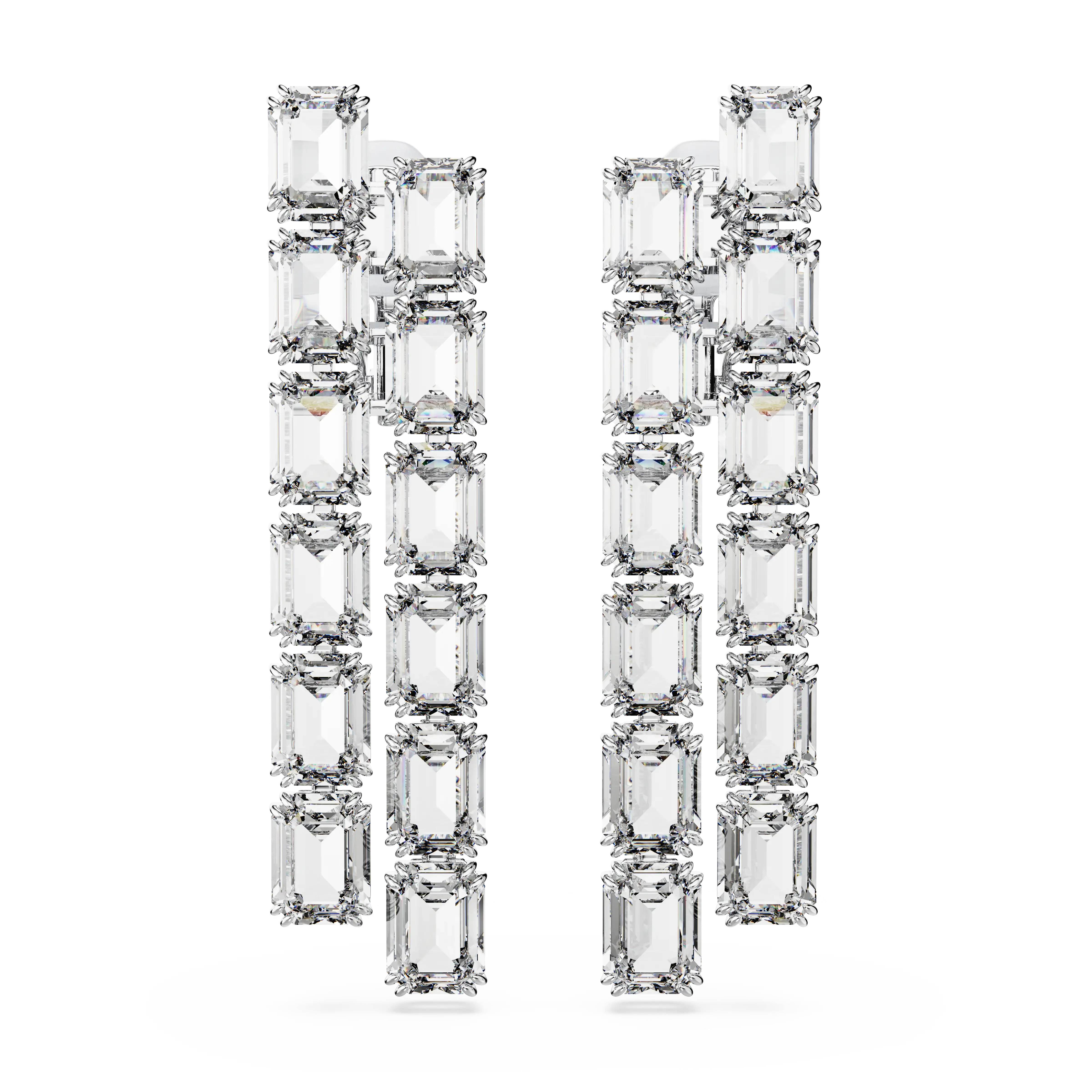 Millenia clip earrings Octagon cut/Long/White/Rhodium plated