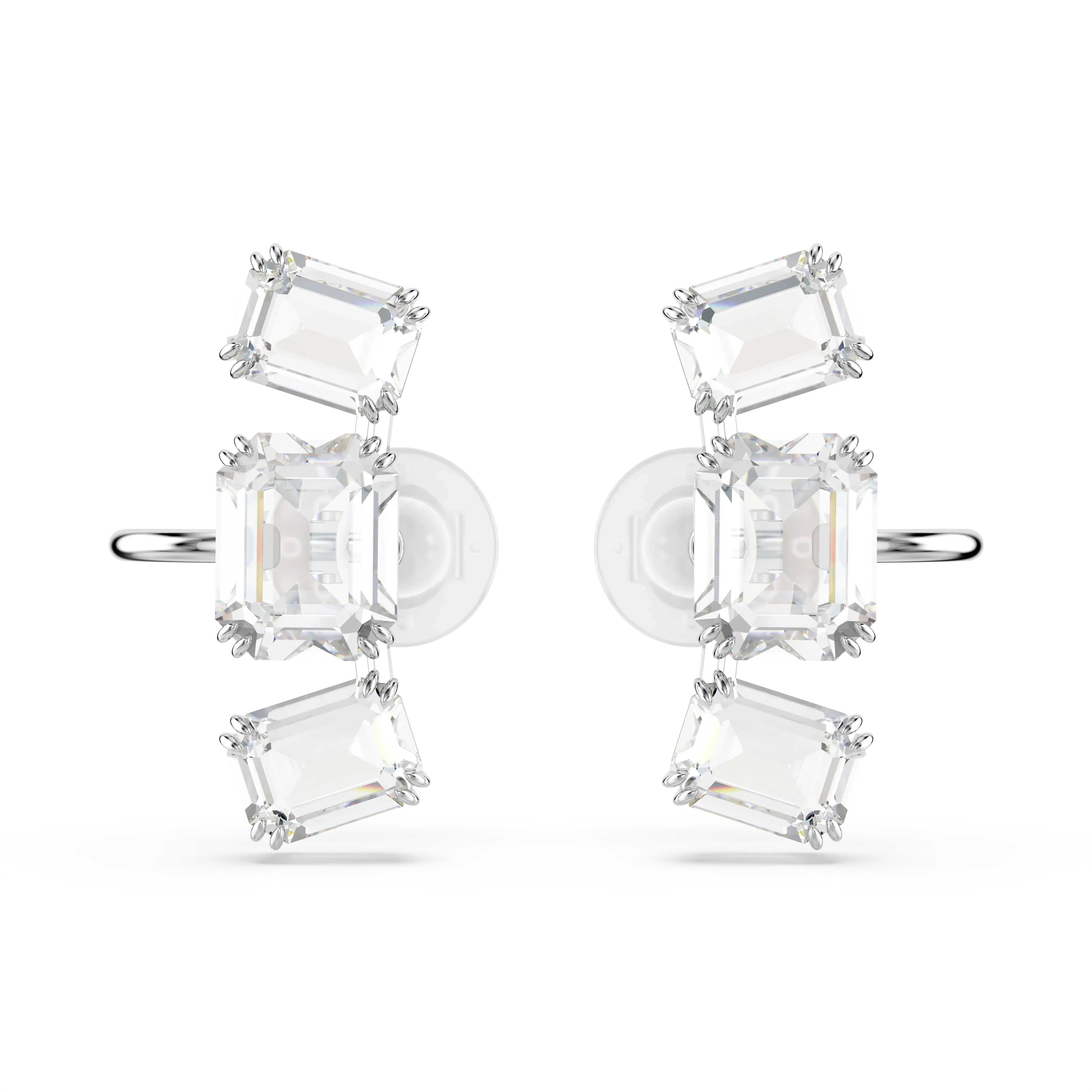Millenia clip earrings Octagon cut/White/Rhodium plated