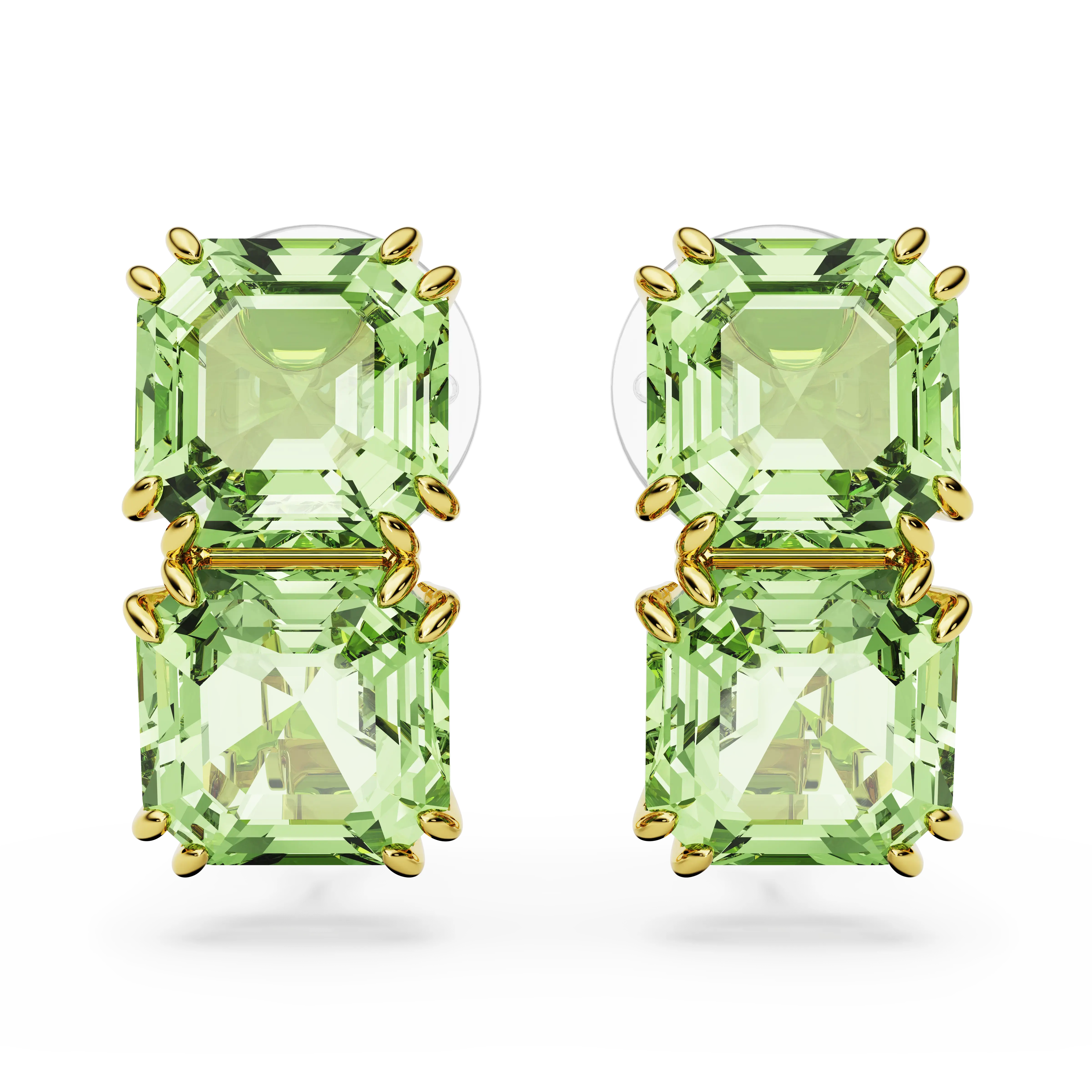 Millenia clip earrings Square cut/Green/Gold-tone plated