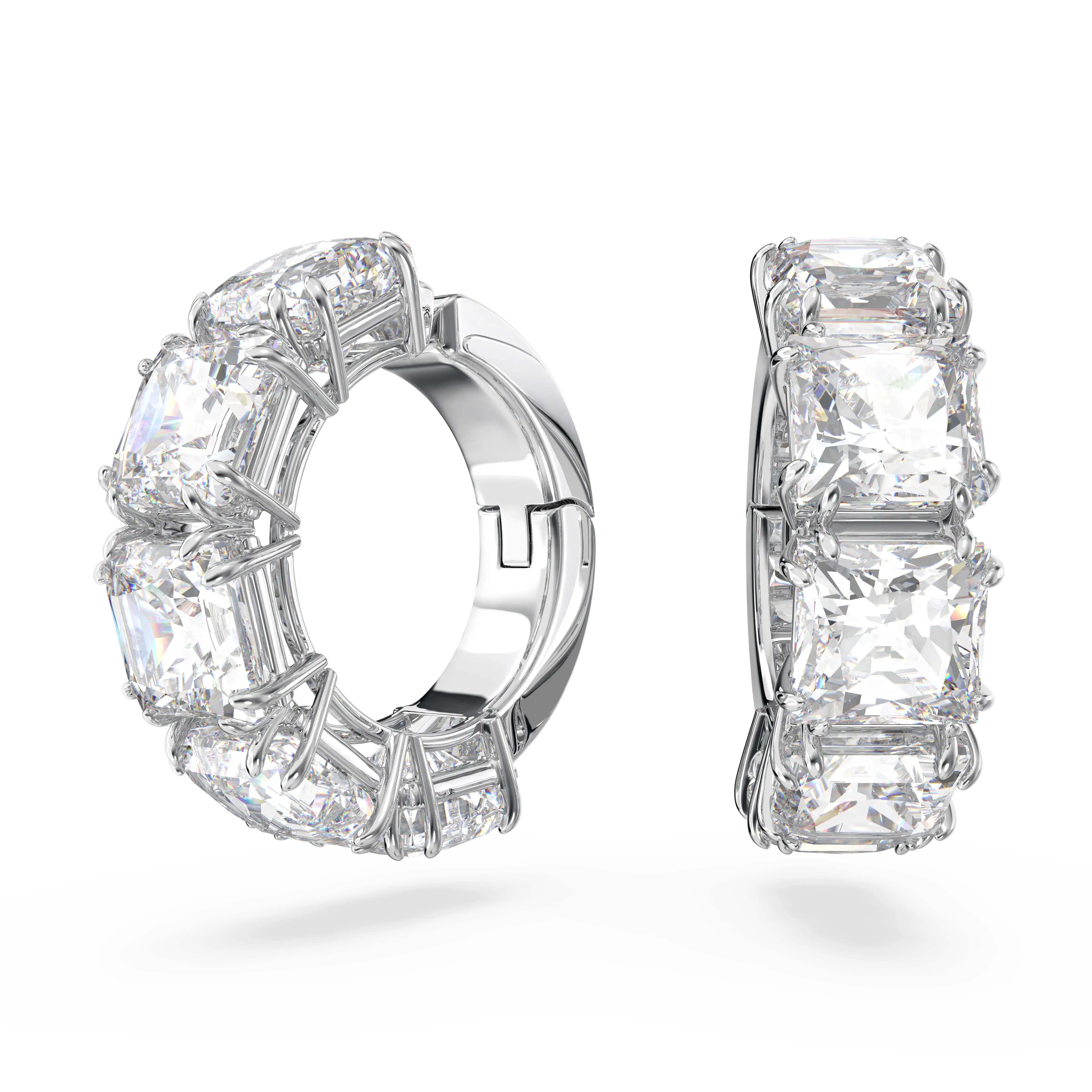 Millenia clip earrings Square cut/White/Rhodium plated
