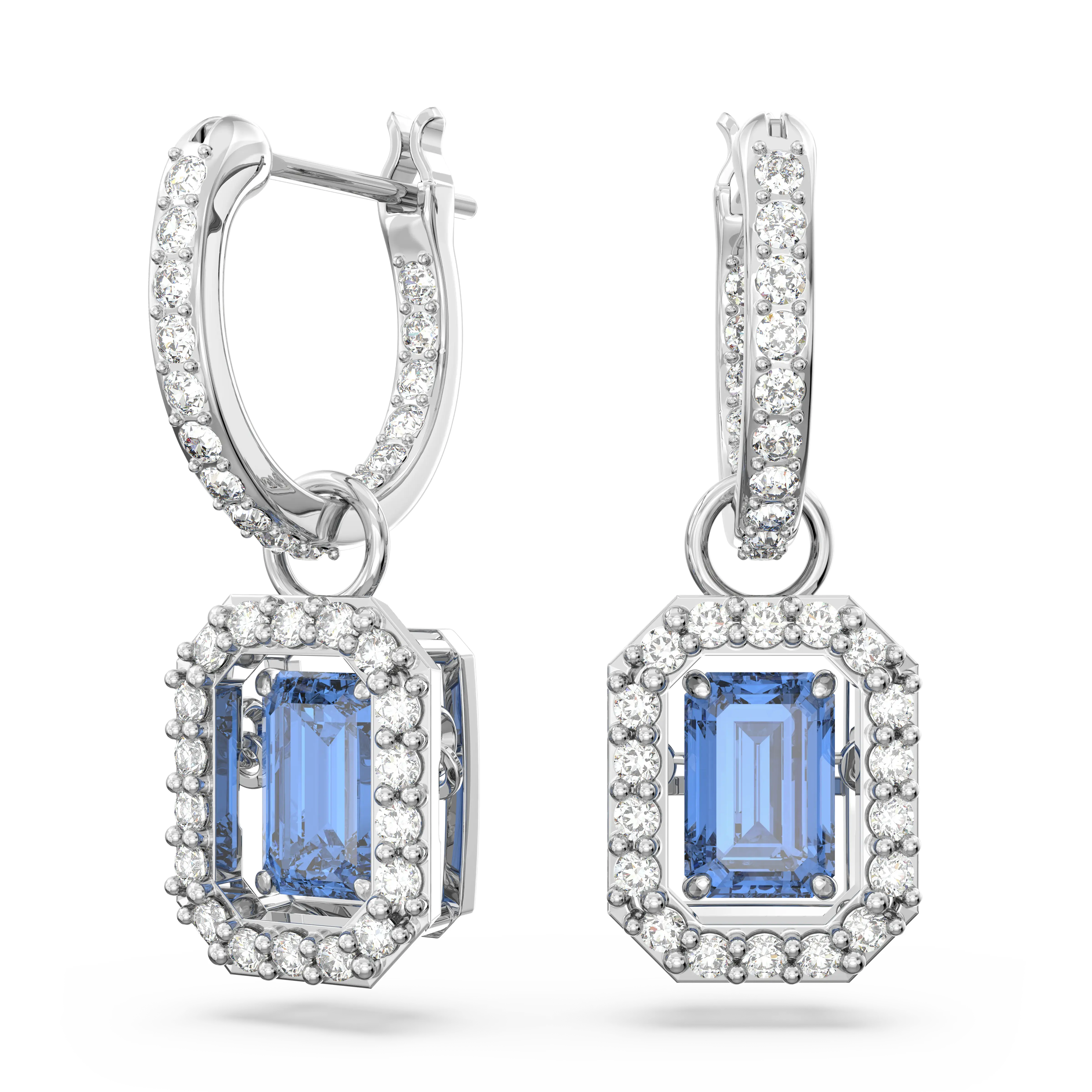 Millenia drop earrings Octagon cut/Blue/Rhodium plated