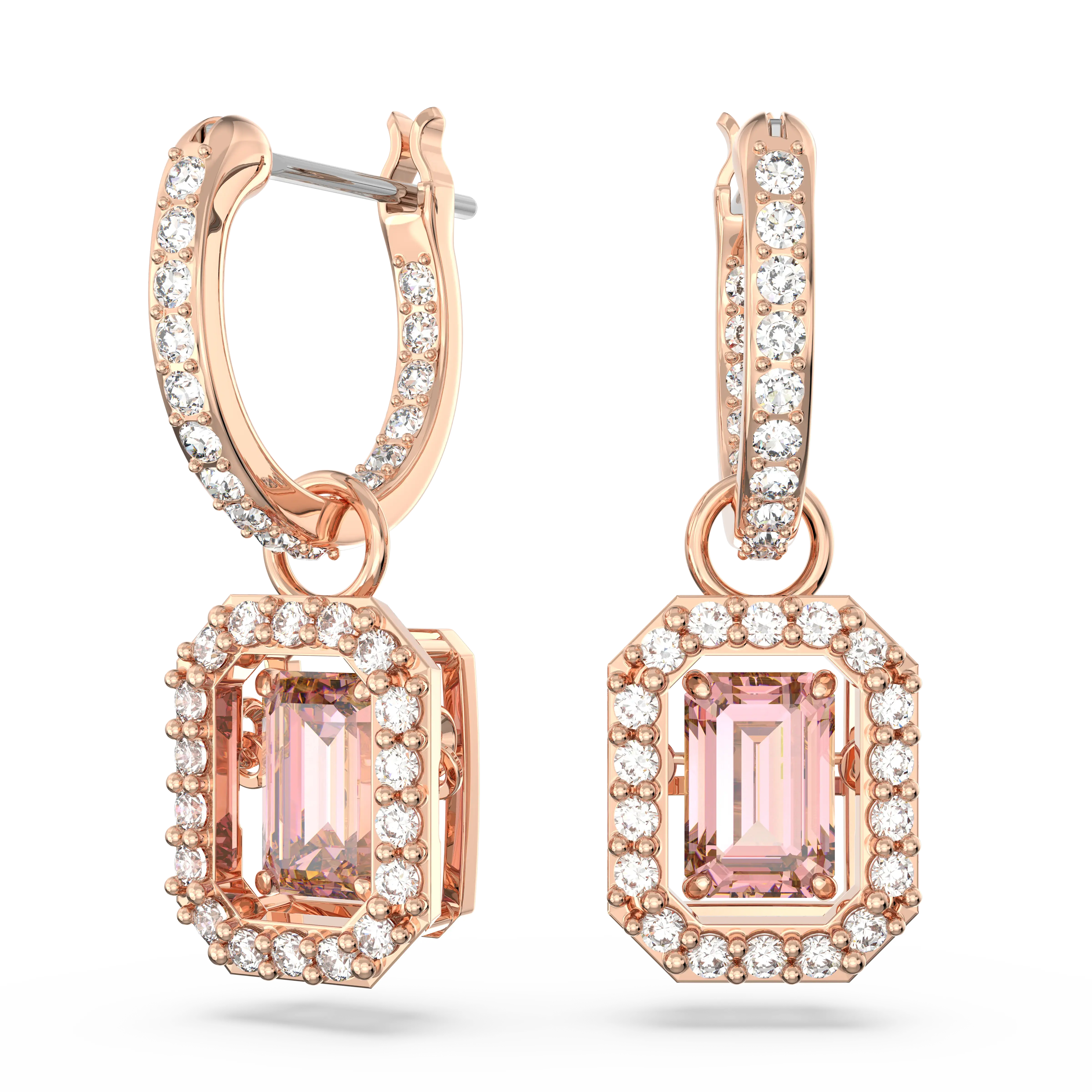 Millenia drop earrings Octagon cut/Pink/Rose gold-tone plated