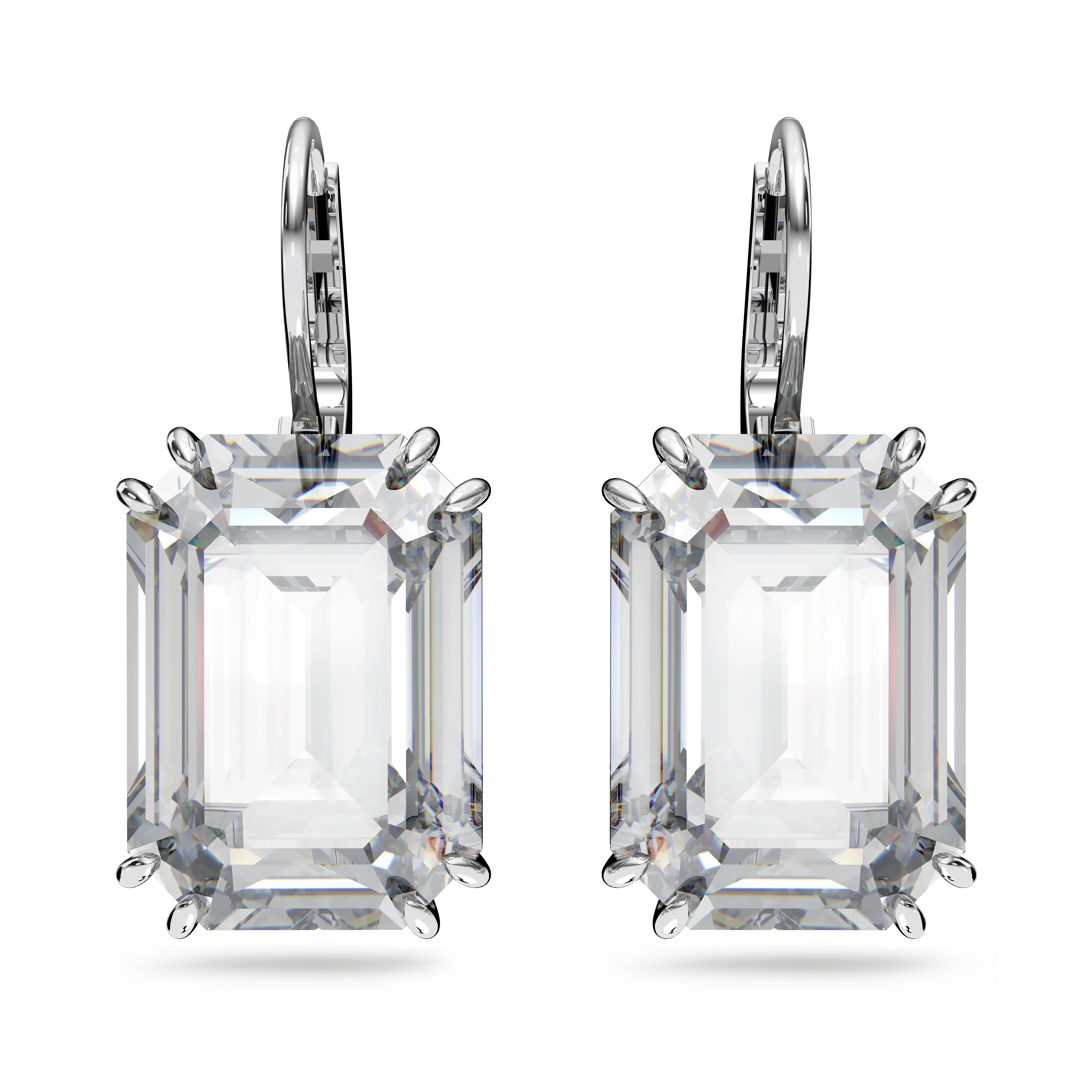 Millenia drop earrings Octagon cut/White/Rhodium plated
