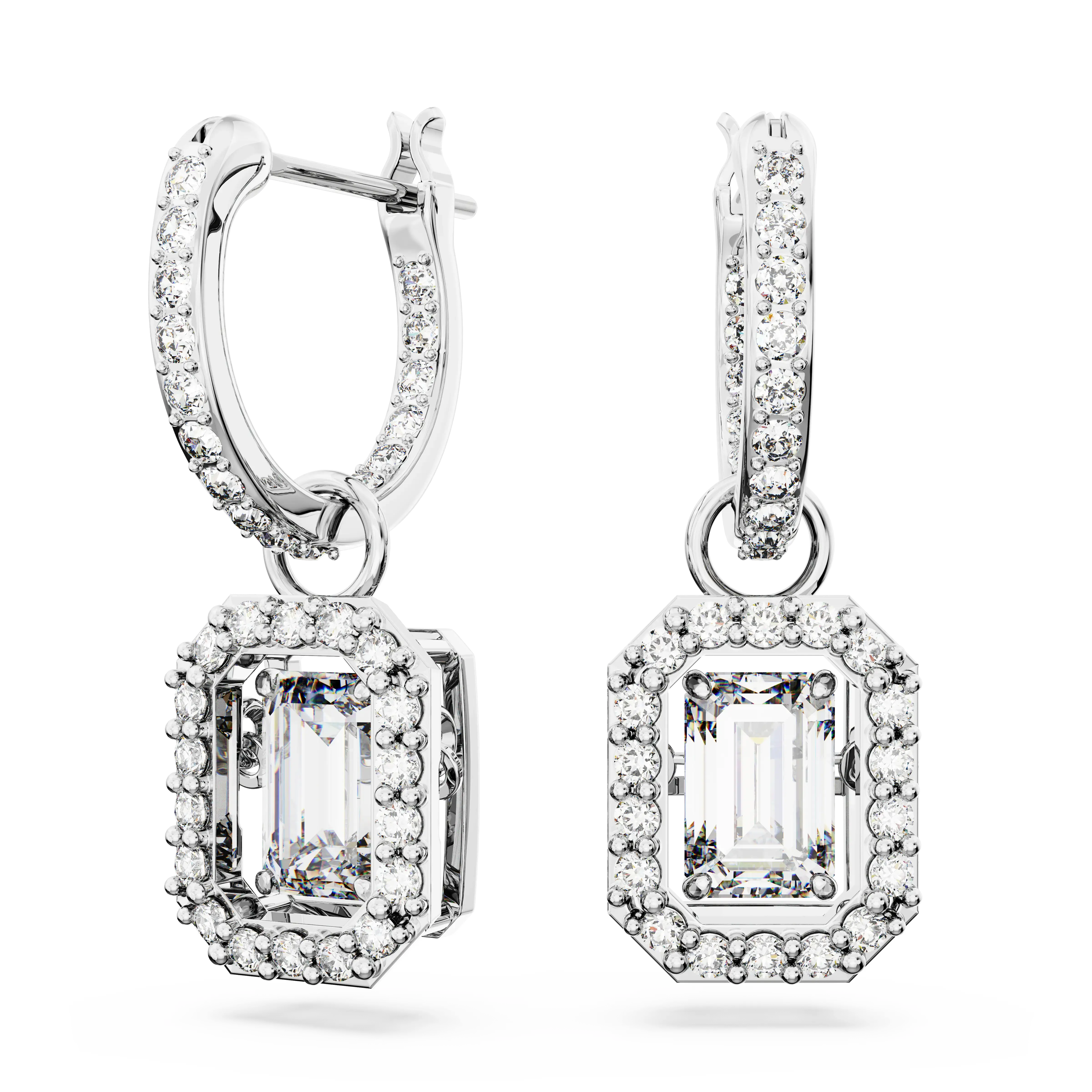 Millenia drop earrings Octagon cut/White/Rhodium plated