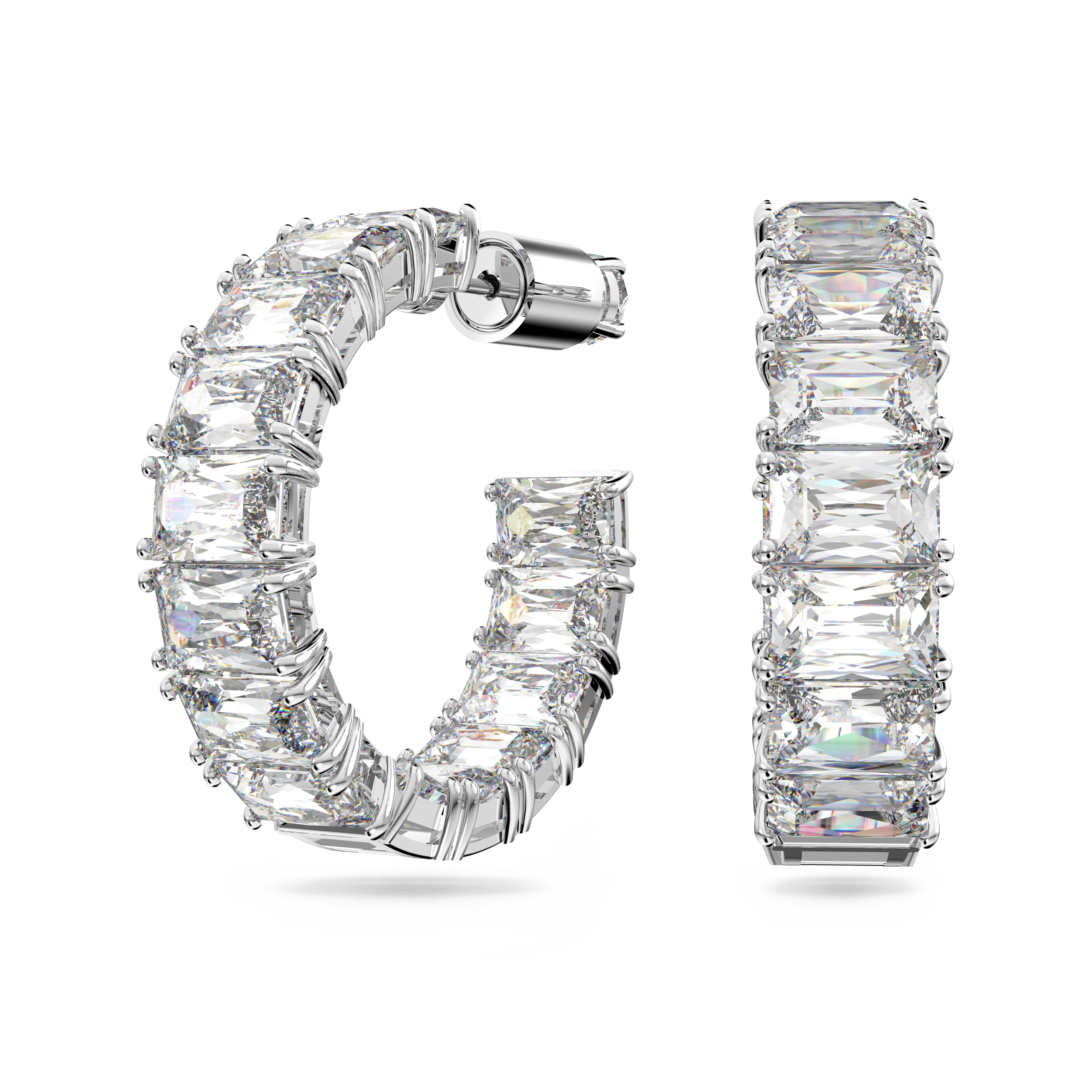 Millenia hoop earrings Octagon cut/White/Rhodium plated