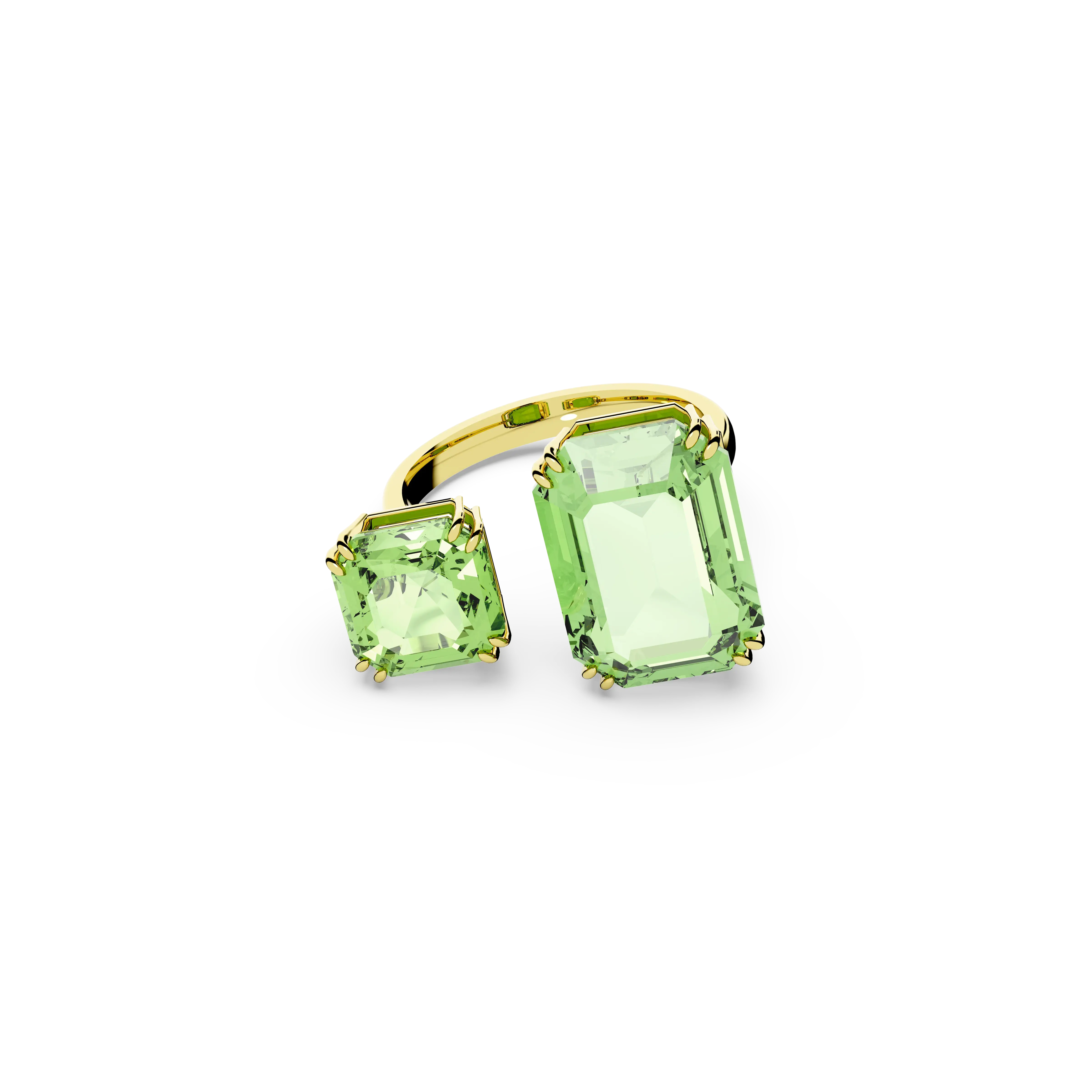 Millenia open ring Octagon cut/Green/Gold-tone plated