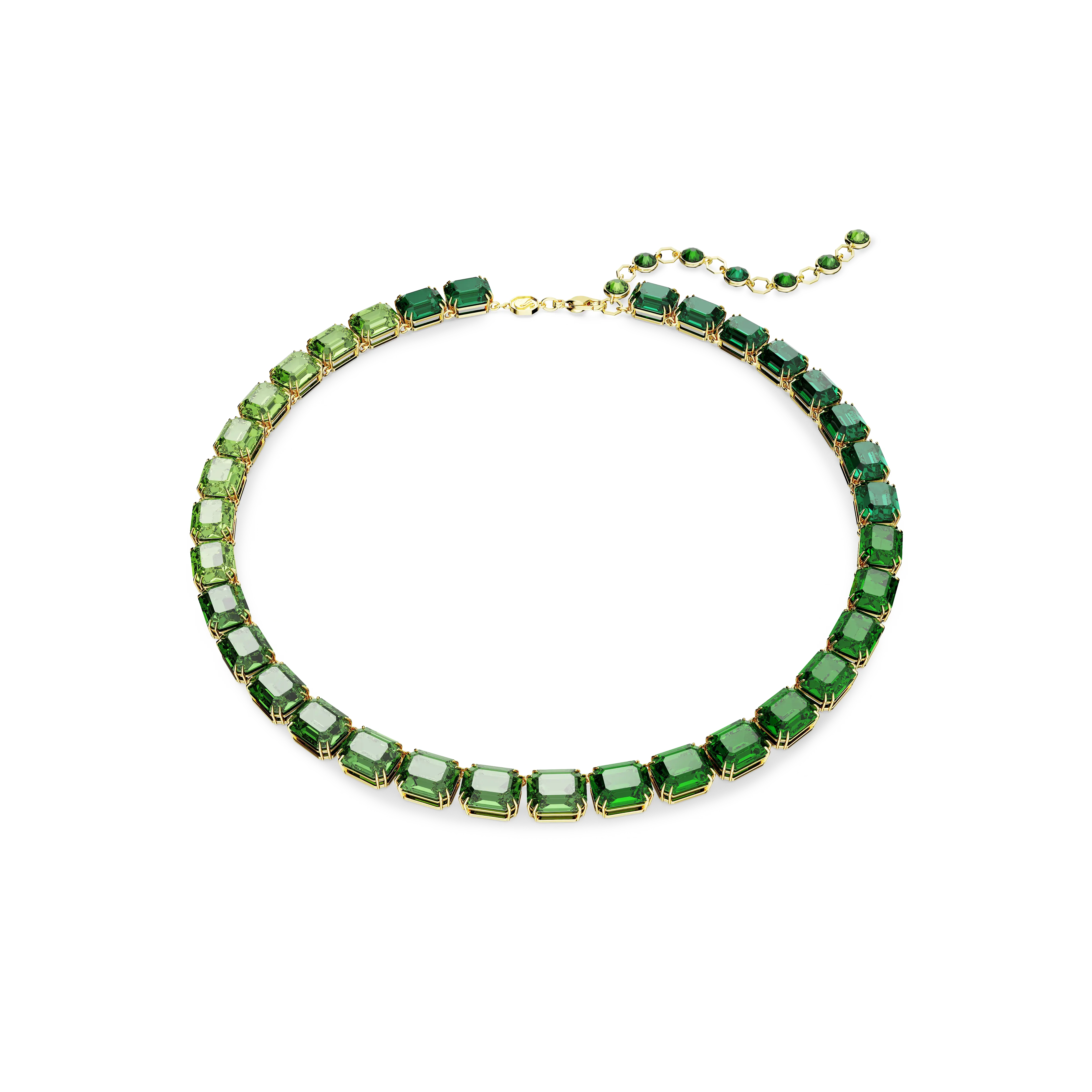 Millenia Tennis necklace Octagon cut/Color gradient/Green/Gold-tone plated
