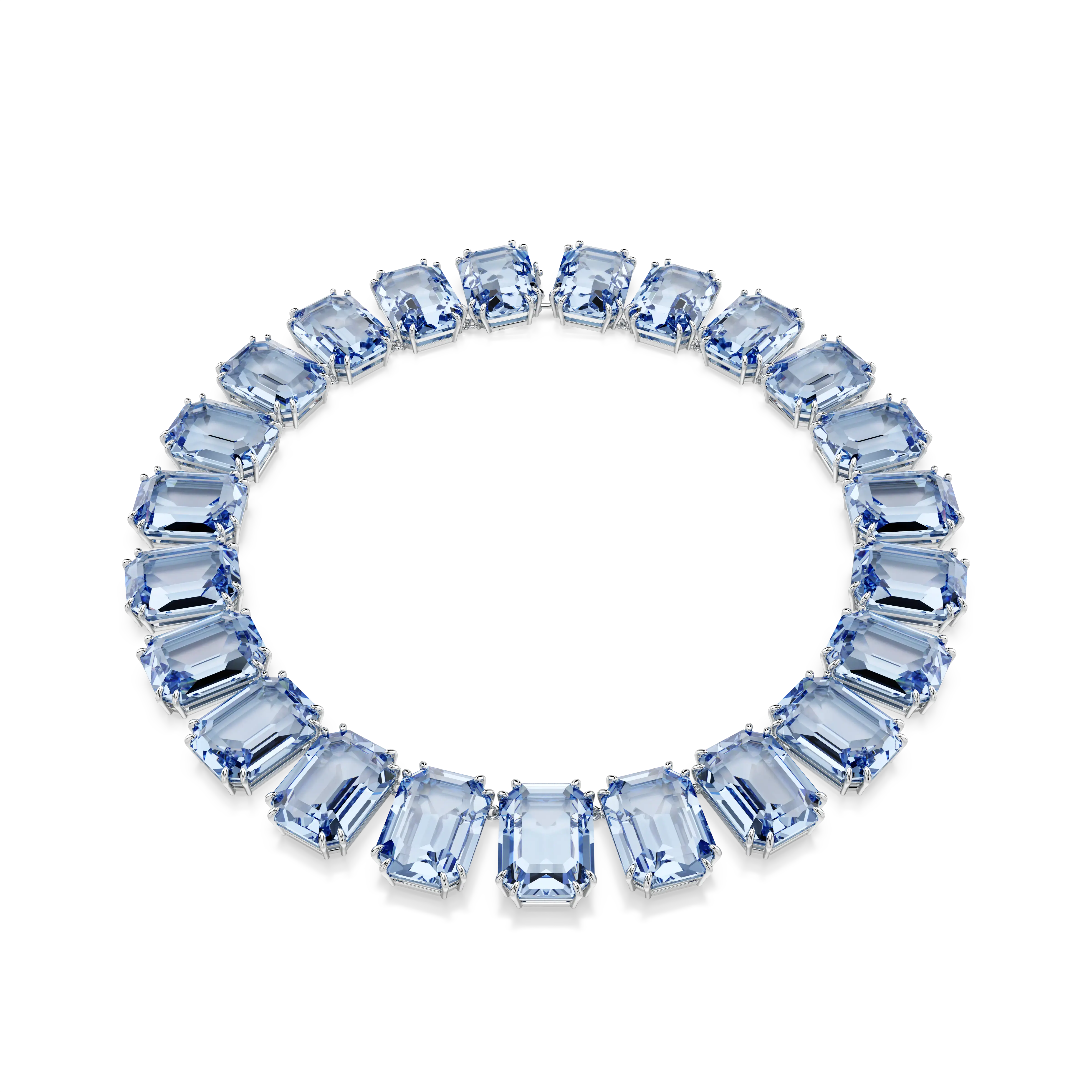 Millenia Tennis necklace Oversized crystals/Octagon cut/Blue/Rhodium plated