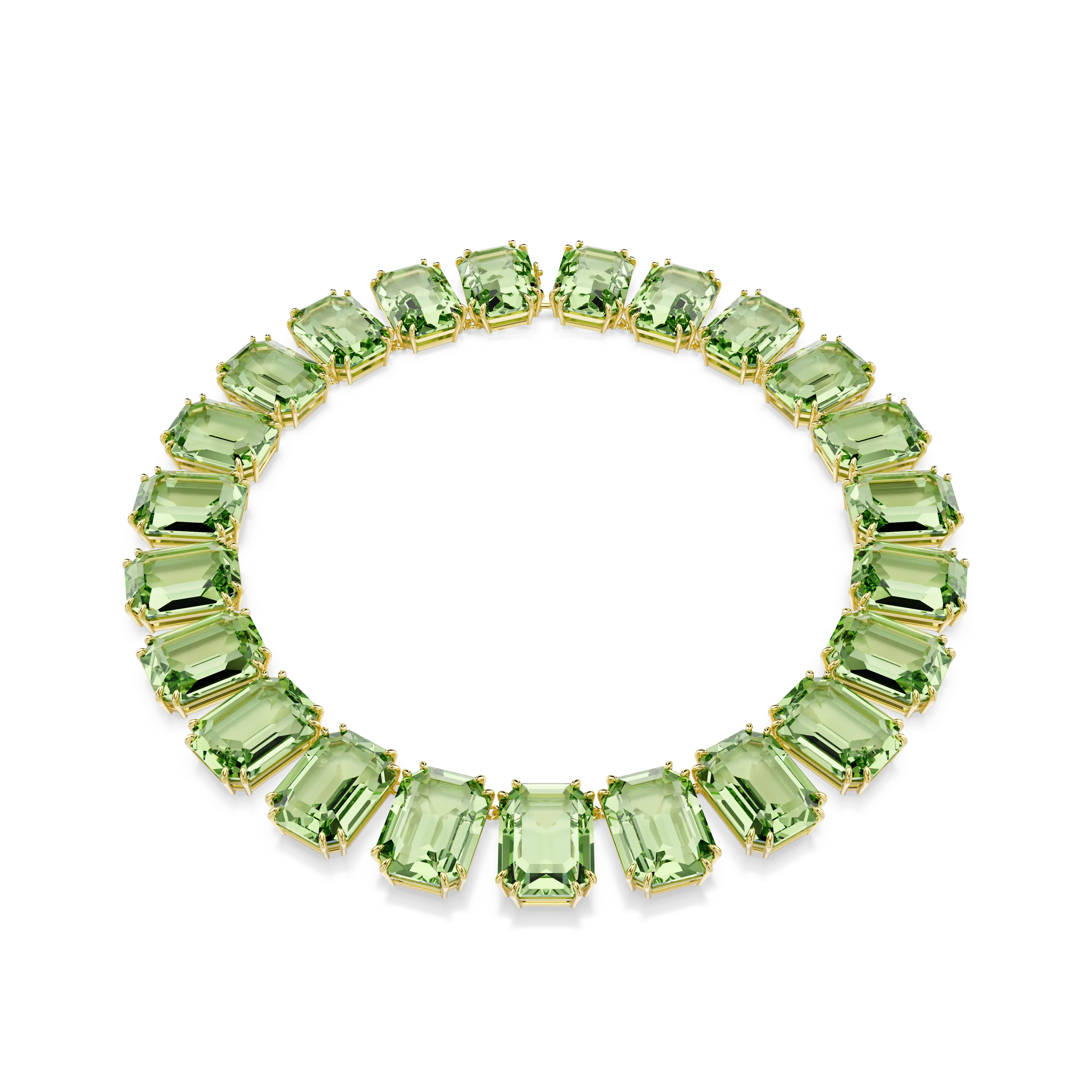 Millenia Tennis necklace Oversized crystals/Octagon cut/Green/Gold-tone plated