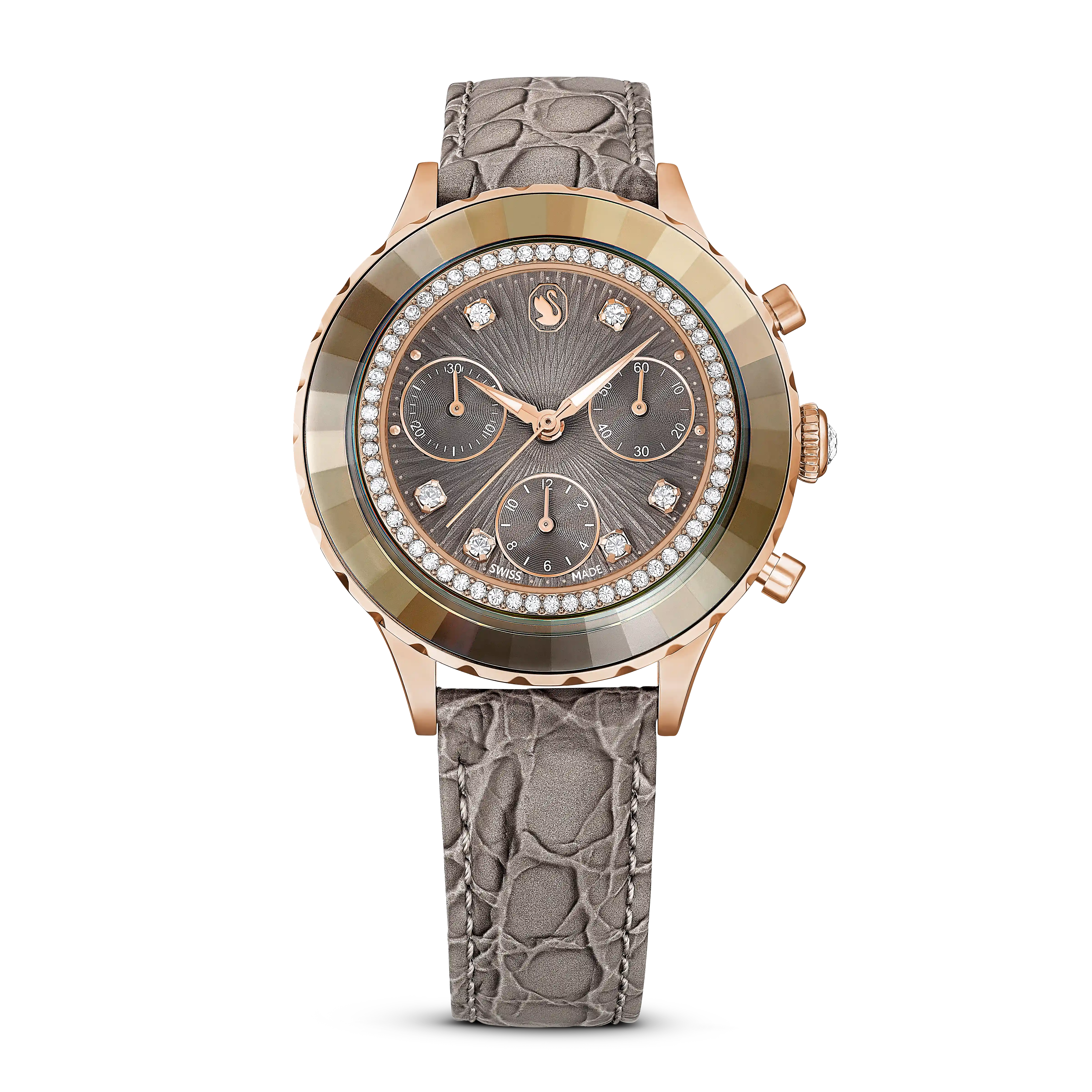 Octea Chrono watch Swiss Made/Leather strap/Gray/Rose gold-tone finish