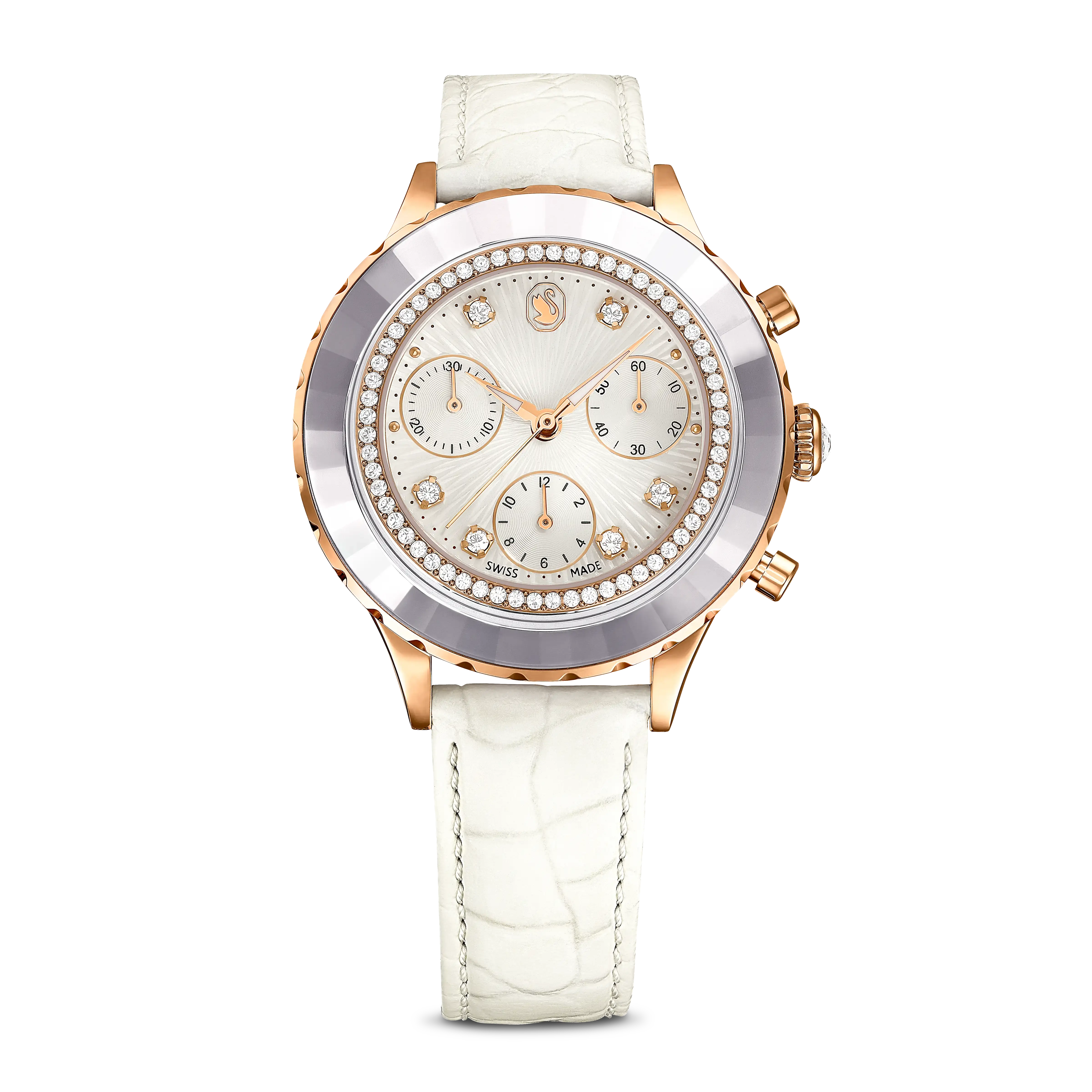 Octea Chrono watch Swiss Made/Leather strap/White/Rose gold-tone finish