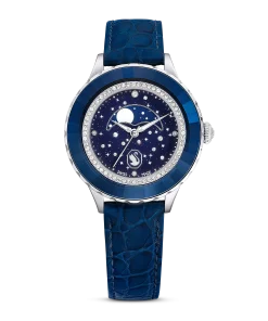 Octea Moon watch Swiss Made/Moon/Leather strap/Blue/Stainless steel