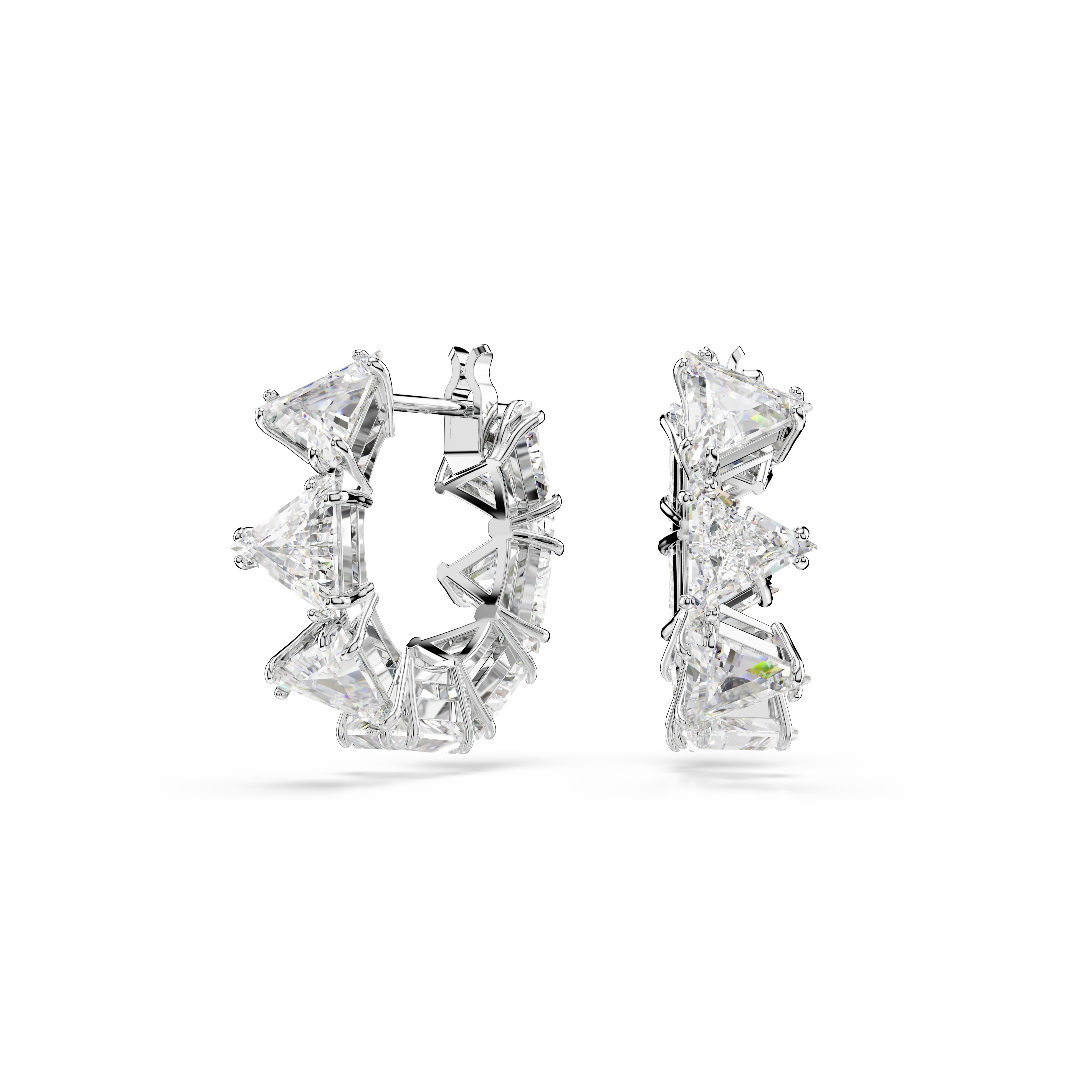 Ortyx hoop earrings Triangle cut/Small/White/Rhodium plated