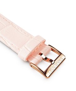 Watch strap 16 mm (0.63") width/Leather with stitching/Pink/Rose gold-tone finish